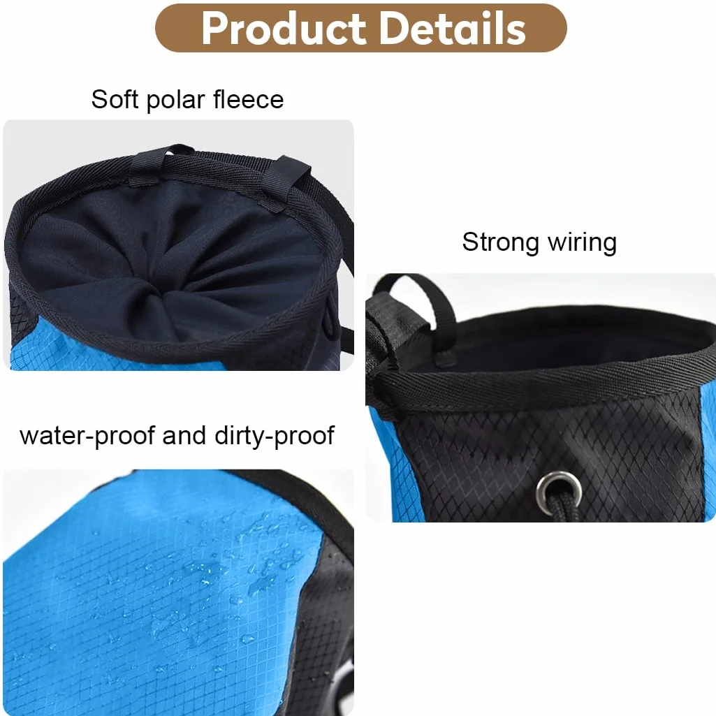 Bolsa de tiza azul para escalada de magnesio con cinturón ajustable y cordón