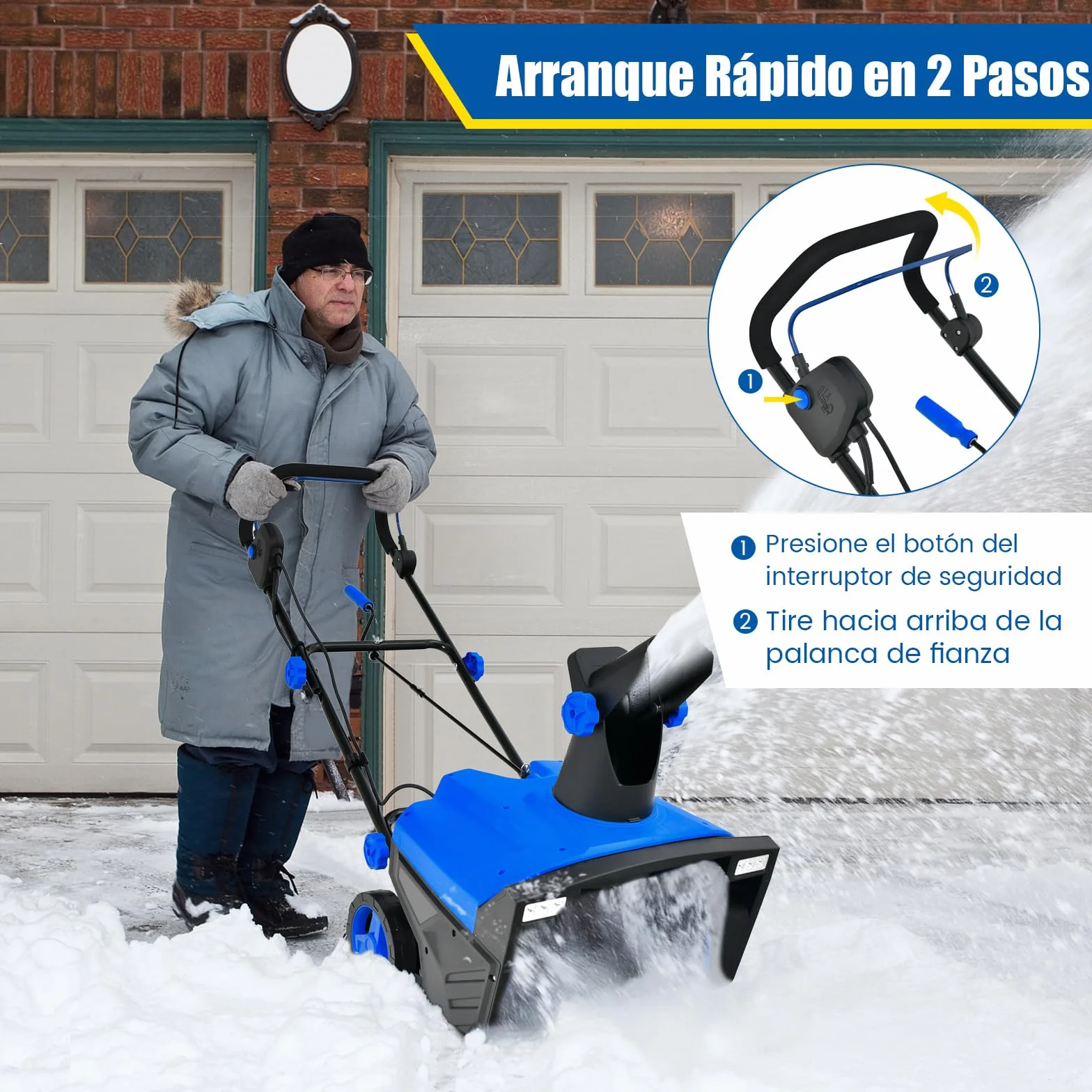 COSTWAY Quitanieves Eléctrico, 2300w, 3000RPM, Chorro Giratorio de 180°, Pala de Nieve con Ruedas y Cable, Distancia de Lanzamiento de 9 M, Máquina Quitanieves con Luces LED Duales (Azul)