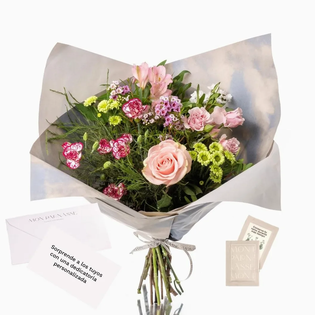 Mon Parnasse - Ramo de Flores Naturales con Dedicatoria, Incluye Tarjeta Personalizada, Set Alimento Floral, Envoltorio Elegante, Regalo, Sutileza y Aroma - Armonia