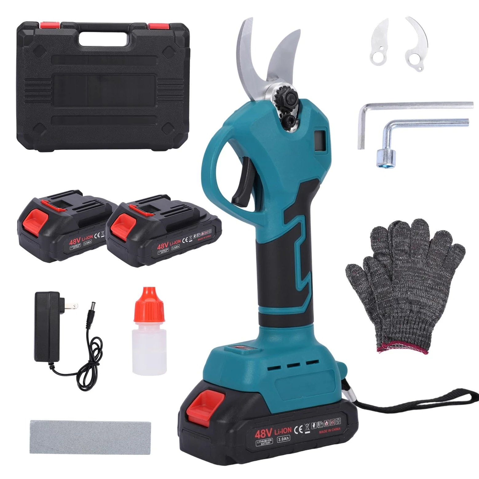 Tijeras De Podar Eléctricas Con Batería Sin Cable, Corte Máximo 25 mm Con Cuchillas De Acero SK5 E Interruptor De Seguridad, 2 Baterías 3000 mAh Para Podar Árboles, Viñas y Arbustos