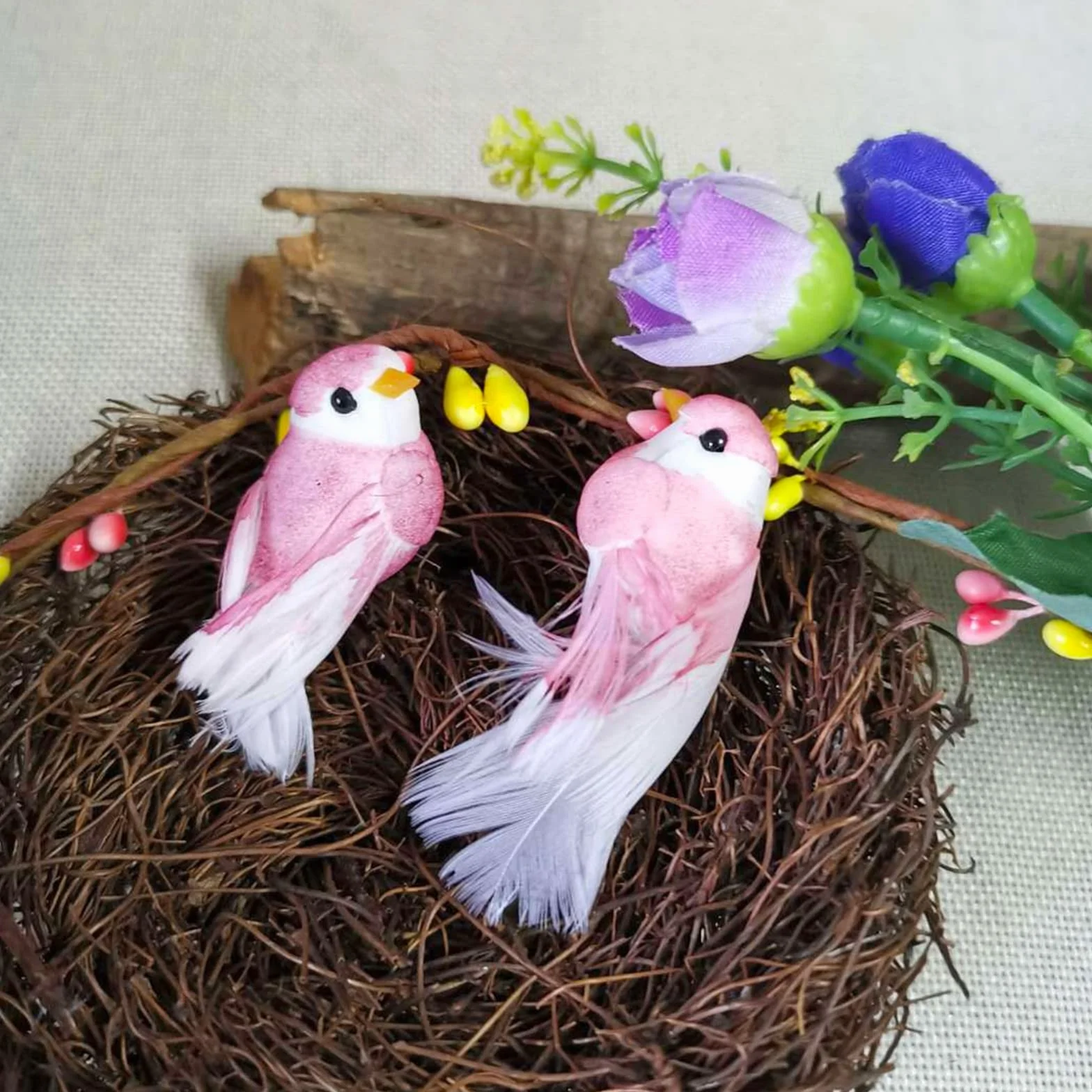 Pájaros Artificiales,Pájaros de Plumas de Espuma Artificial Pájaros de Imitación con Plumas Figuras de Pájaros Modelo de Pájaro Pluma Pájaro Decorativo para DIY Jardín Boda(12 Piezas)