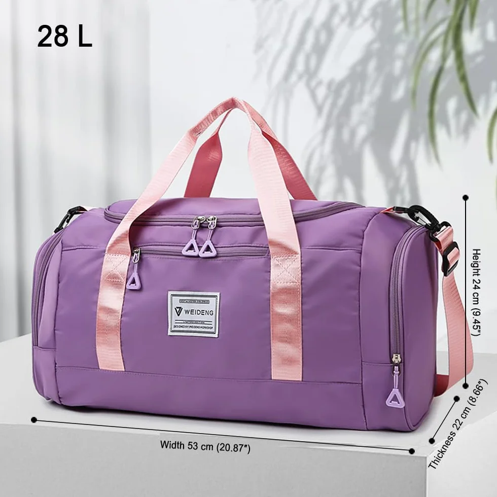 Bolsa de Deporte Mujer 28 L Impermeable Bolsillo Húmedo Compartimento Zapatos Resistente al Desgaste (Morado)