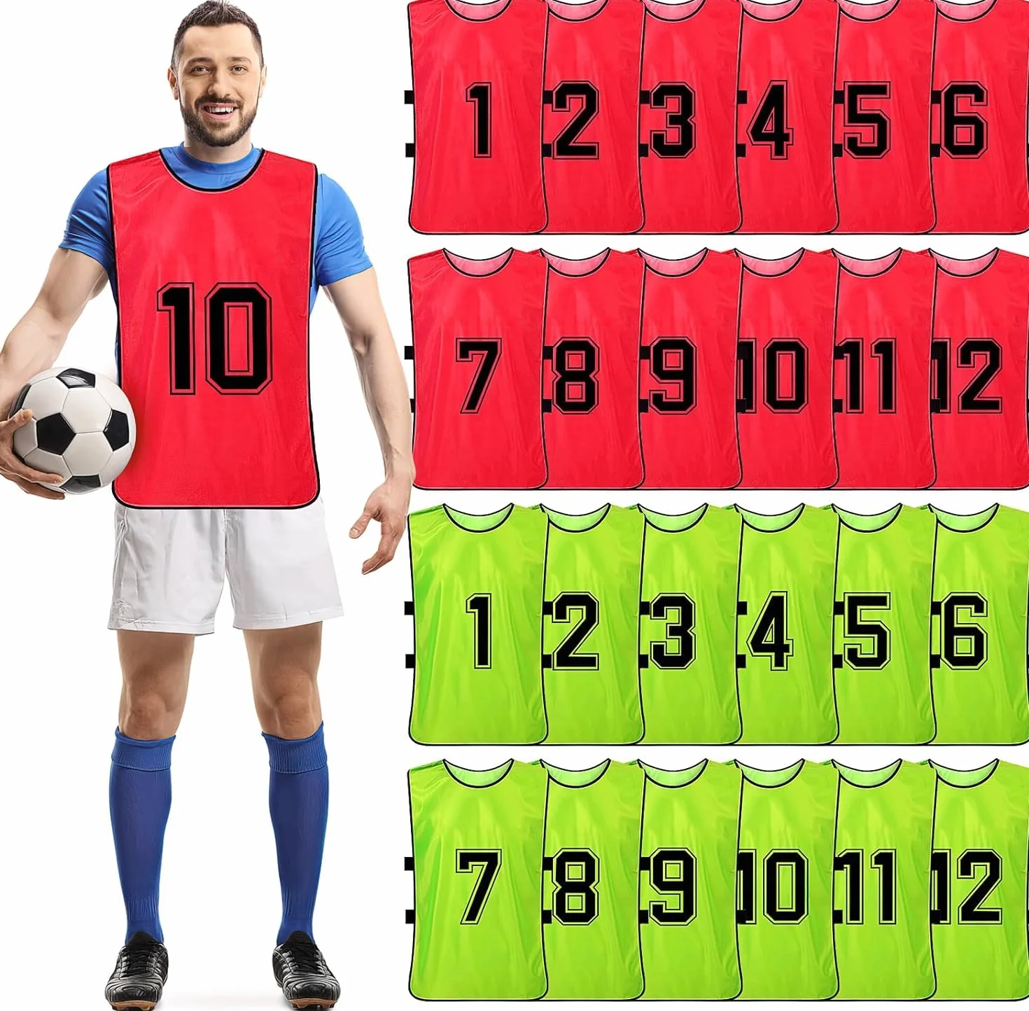 Chalecos de Entrenamiento Reversibles Numerados para Fútbol Baloncesto Verde Rojo Adulto