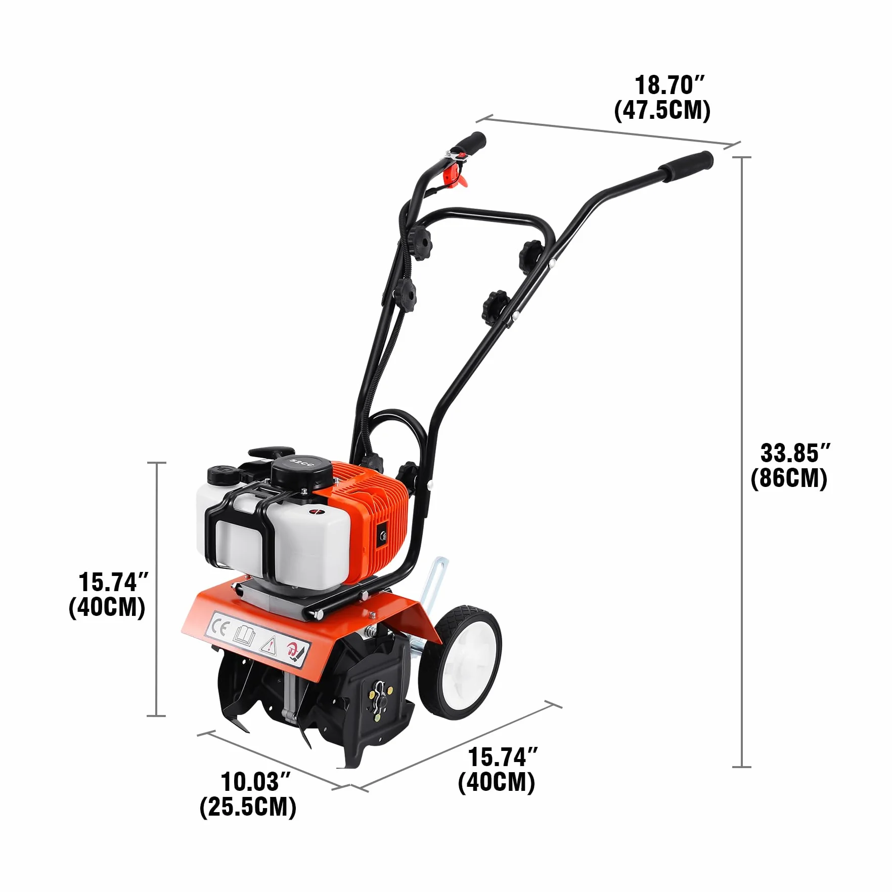 Samger Cultivador Motorazada 2 Tiempos 52CC Motoazada Gasolina 1.65KW Motocultor Caña Motor Cultivador Gasolina Jardín Rotovator, Anchura de Trabajo 28cm, Profundidad de Trabajo 10cm