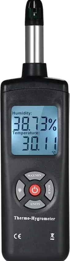 Termómetro digital, higrómetro, sensor de humedad y temperatura, pirómetro y psicrómetro.(Black)