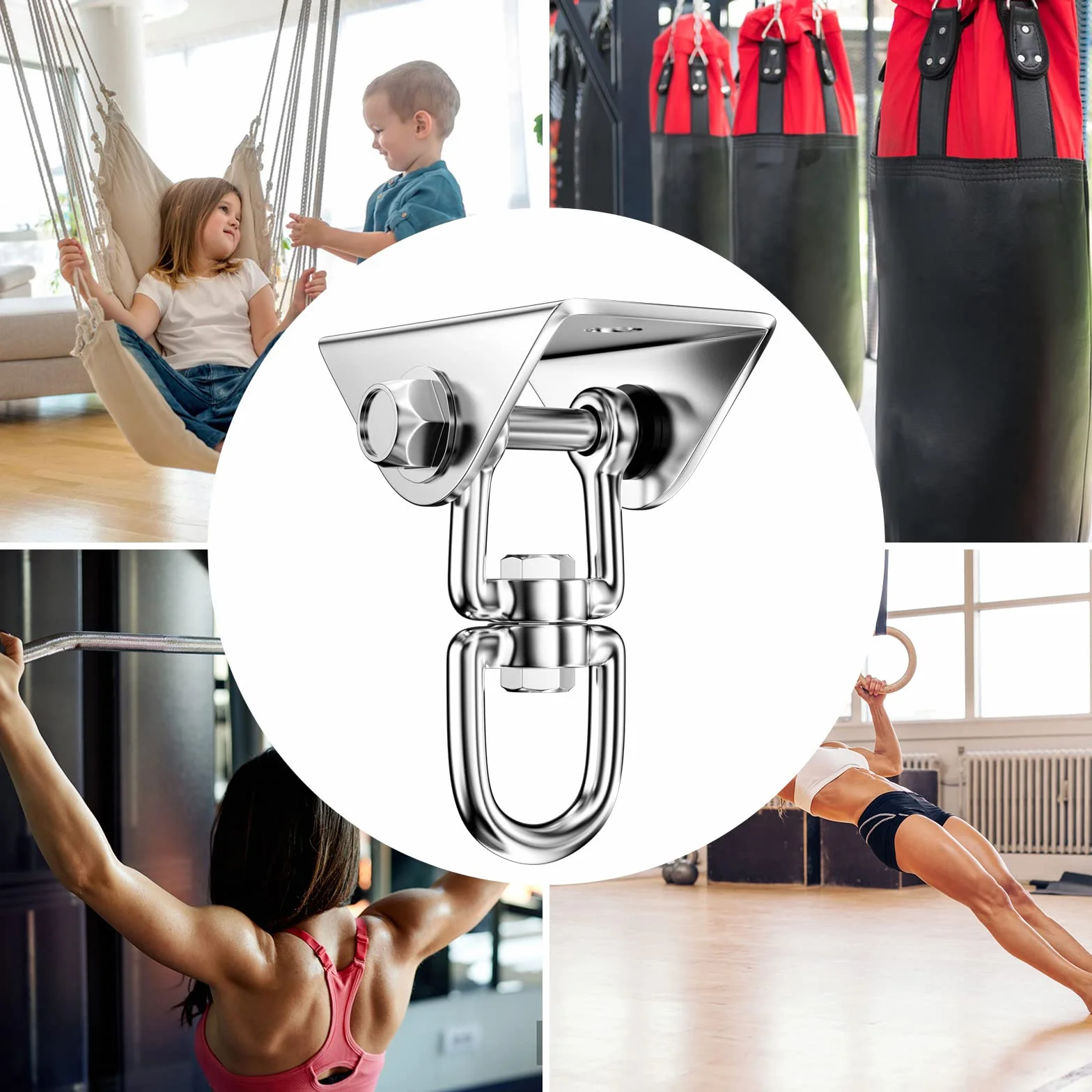 Relota Pesada Gancho de Techo Acero Inoxidable 450 kg Capacidad de Carga 360 ​​° Rotación, Anclaje Pared con fijación de Tornillo para Silla Colgante, Columpio, Yoga, Saco de Boxeo, Hamaca