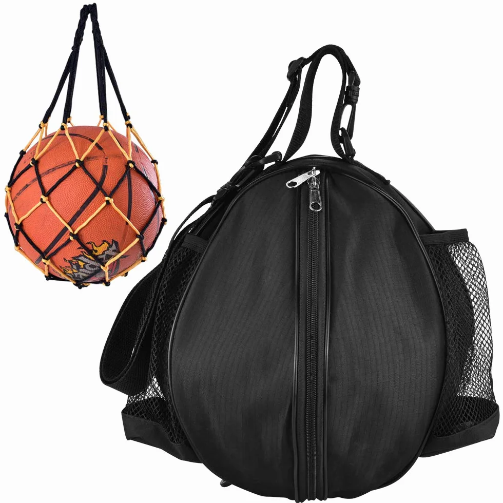 Bolsa de Baloncesto Impermeable, Bolsa de Hombro con Bolsillo de Bola, Negra