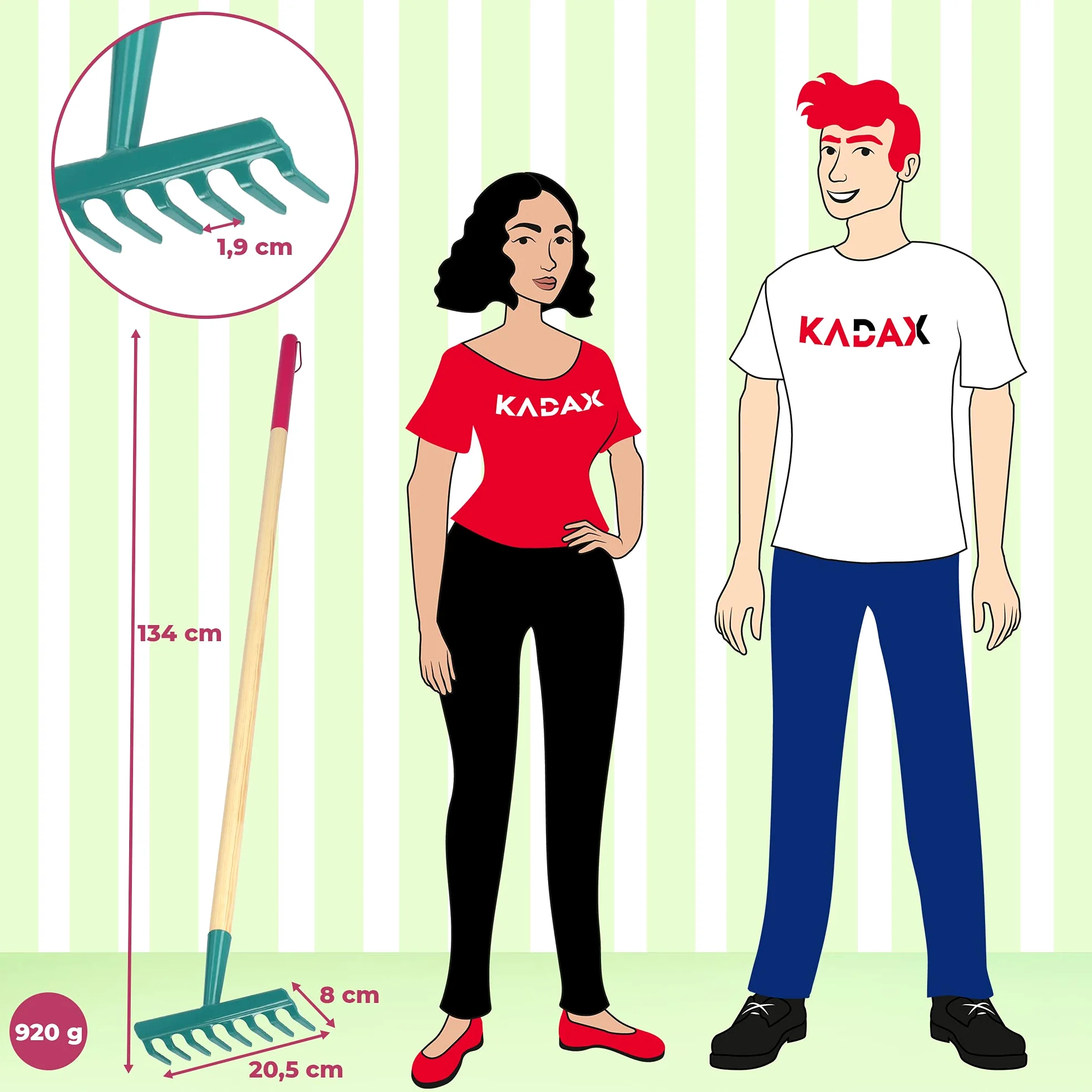 Kadax - Rastrillo para mujer con mango largo para jardín, rocas, ramas, herramientas de jardín, rastrillo, rastrillo, rastrillo, rastrillo de jardín con cabeza dura (8 puntas)