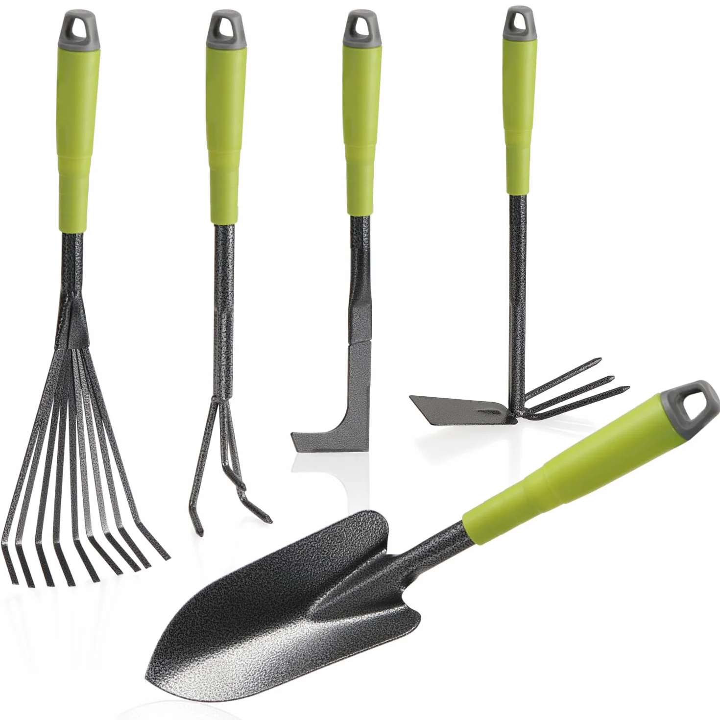 COM-FOUR® Juego de Herramientas de jardín de 5 Piezas - Juego de jardín con Azada Doble, cultivador pequeño, raspador para Juntas, rastrillo de Mano, Paleta de Flores