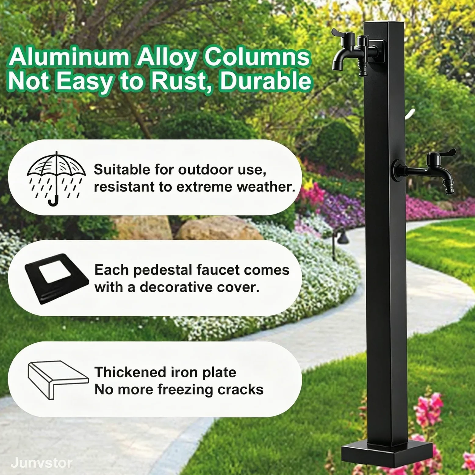 Grifo de agua para jardín columna de agua para exteriores, grifo entrada doble y estante manguera, hidrante de jardín, grifo con espiga exteriores de acero inoxidable(Estilo 1,Height: 95cm/37.4in)