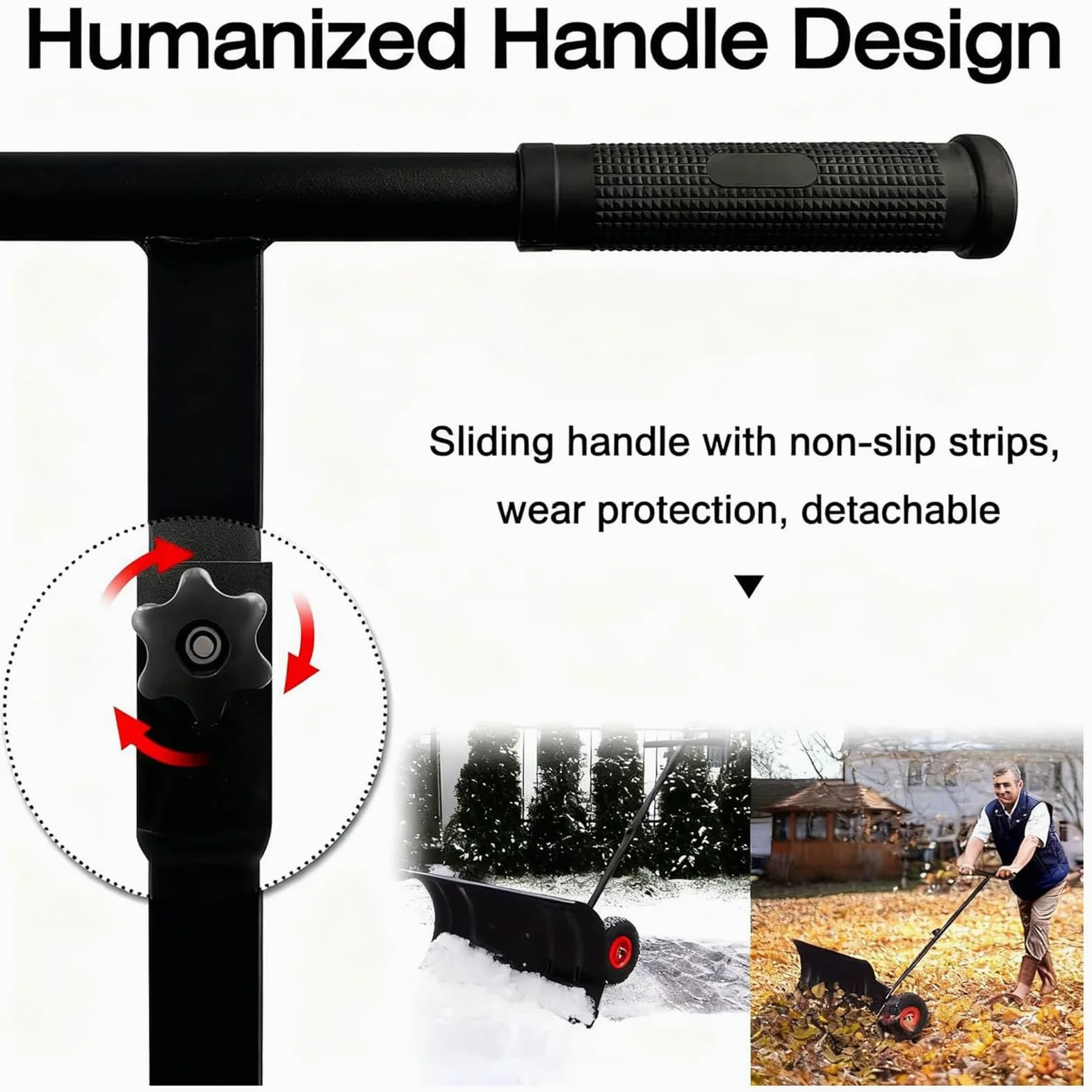 Pala de nieve manual con hoja extra ancha de 74 cm, altura ajustable en 5 posiciones, ideal para remoción de nieve en calzadas, pavimentos, jardines y césped
