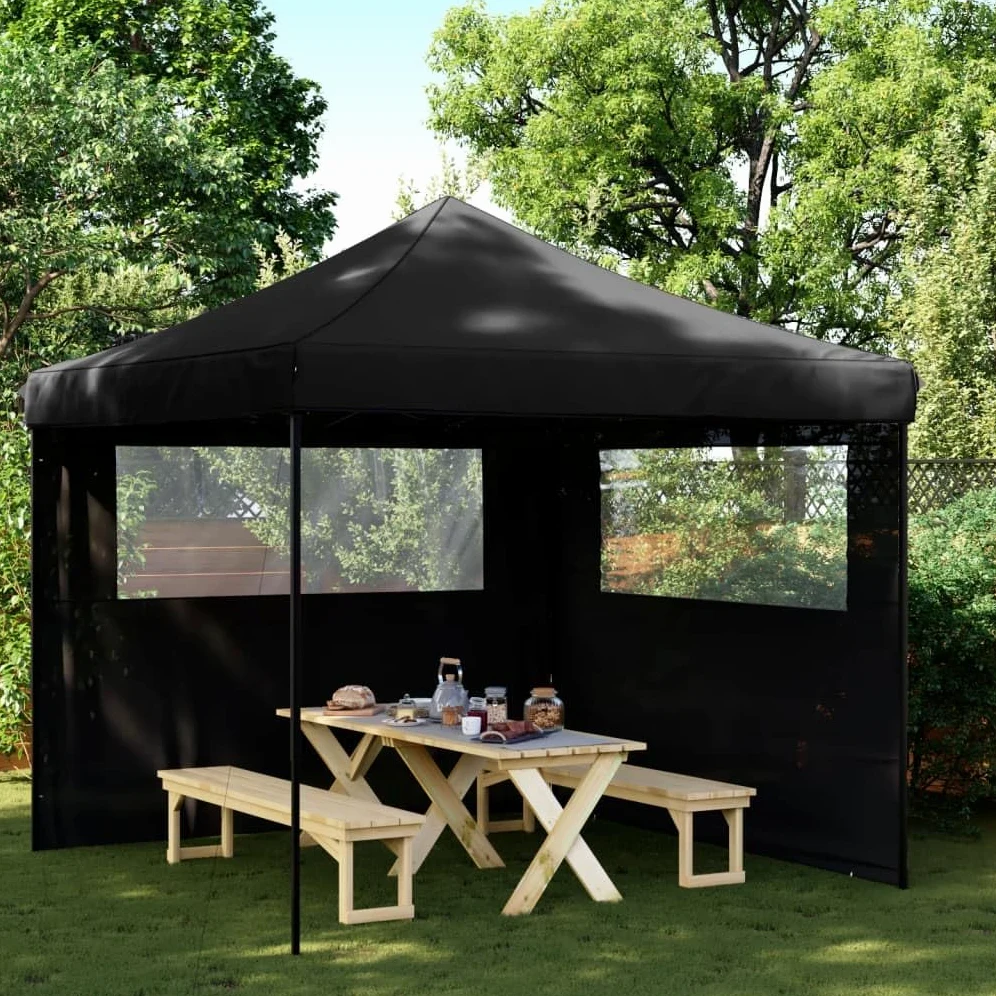 vidaXL Tienda de Fiesta Plegable Pop-Up con 2 Paredes Laterales Negra, Tienda, Tienda de jardín, cenador de Camping, toldo cenador, cenador toldo