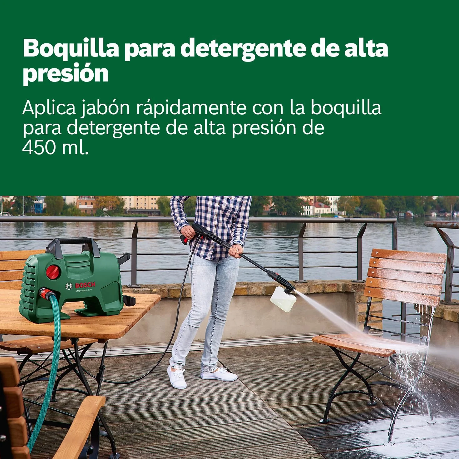 Bosch Hidrolimpiadora de Alta presión EasyAquatak 120 (1500 W, Kit para hogar y para Coche Incluido, caudal máx.: 350 l/h, en Caja)
