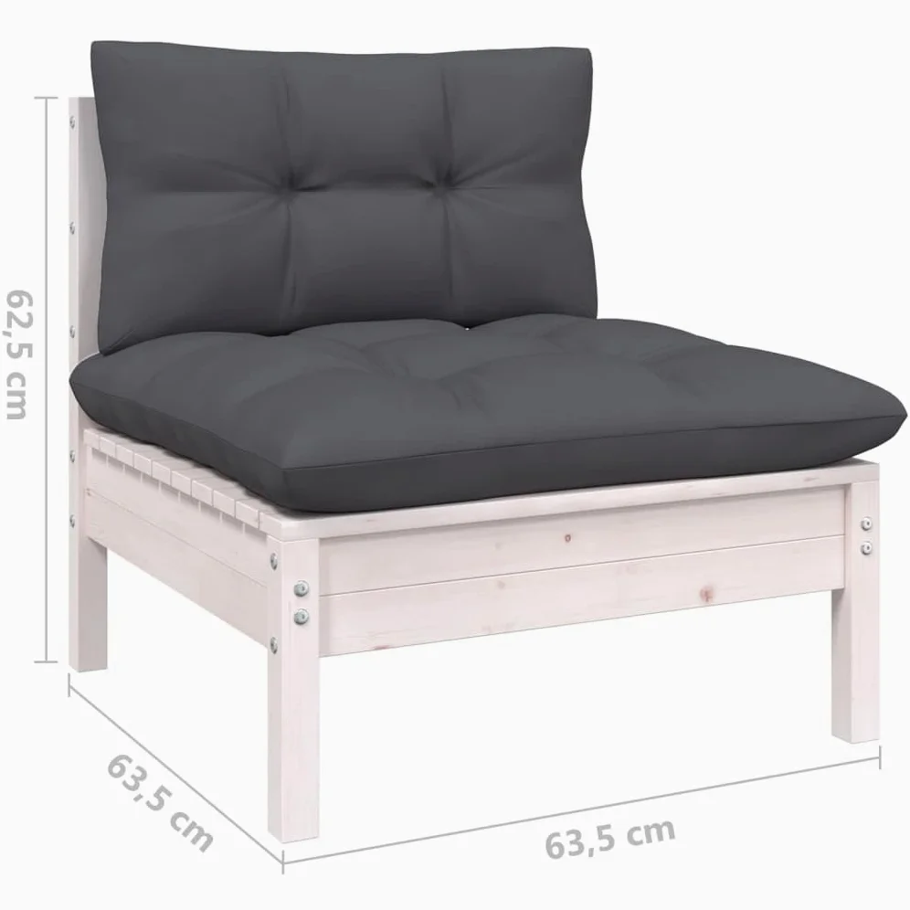 Juego de 6 muebles de jardín de madera de pino blanco, muebles de exterior con cojines de antracita, sofá modular para terraza, ideal para relajarse en el jardín, balcón, patio, máx. 110 kg