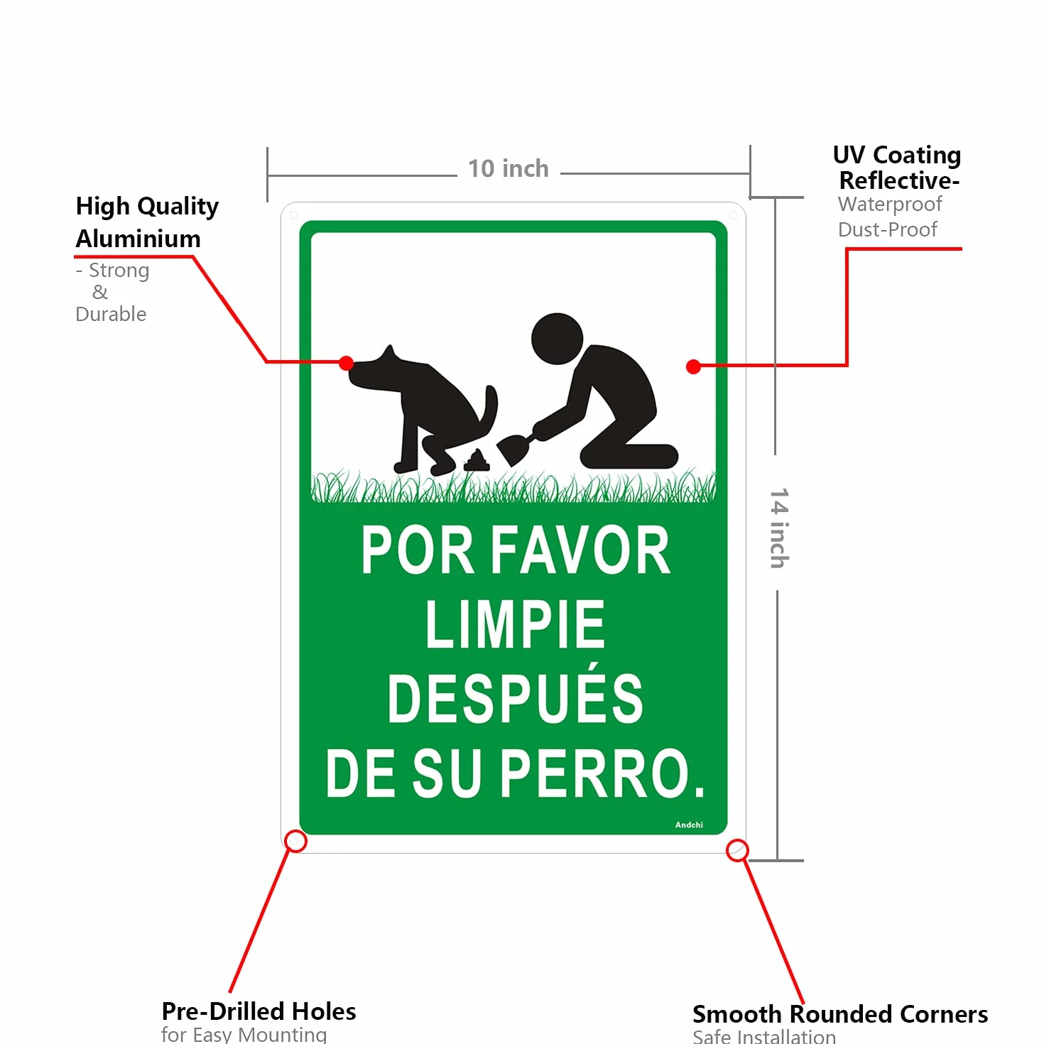 2-Pack Signo de Perro, por Favor LIMPIE DESPUÉS DE SU Perro, Letrero metálico de Aluminio, 25 x 35 cm, Inoxidable para Exteriores, Resistente a la decoloración