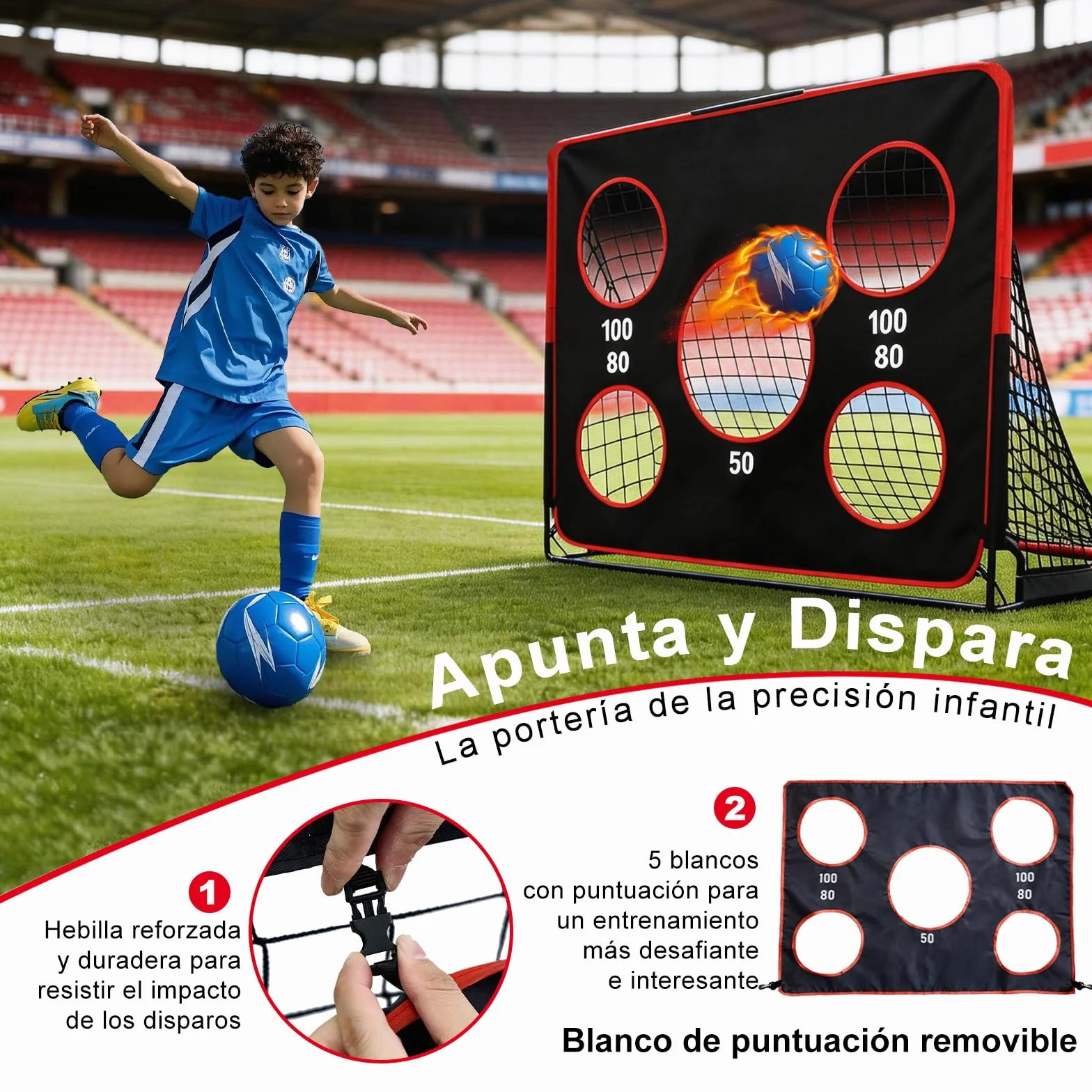 Portería de fútbol infantil 2 en 1 plegable con bolsa de transporte