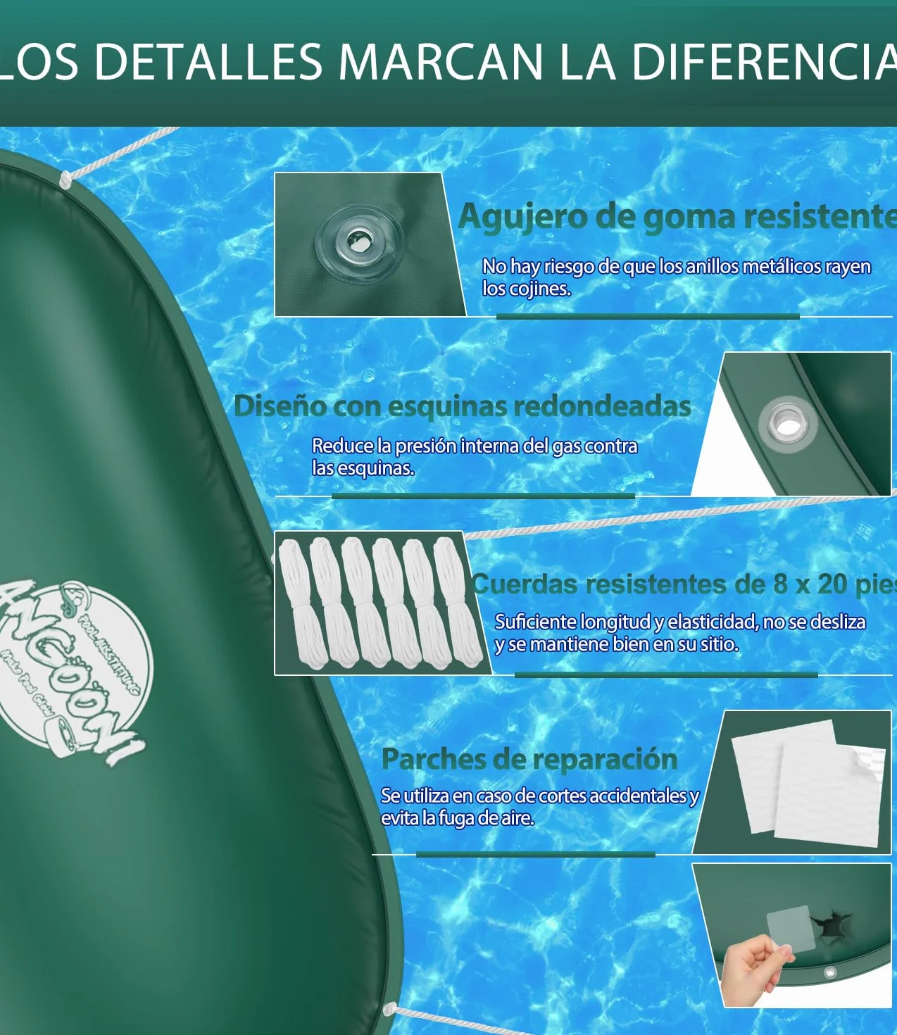 Angooni Cojín de piscina de invierno elíptico, 210 × 300 cm, XXL, cojín de aire para piscina con doble costura para cubrir la piscina, cojín para el invierno con válvula de inflación dual Boston