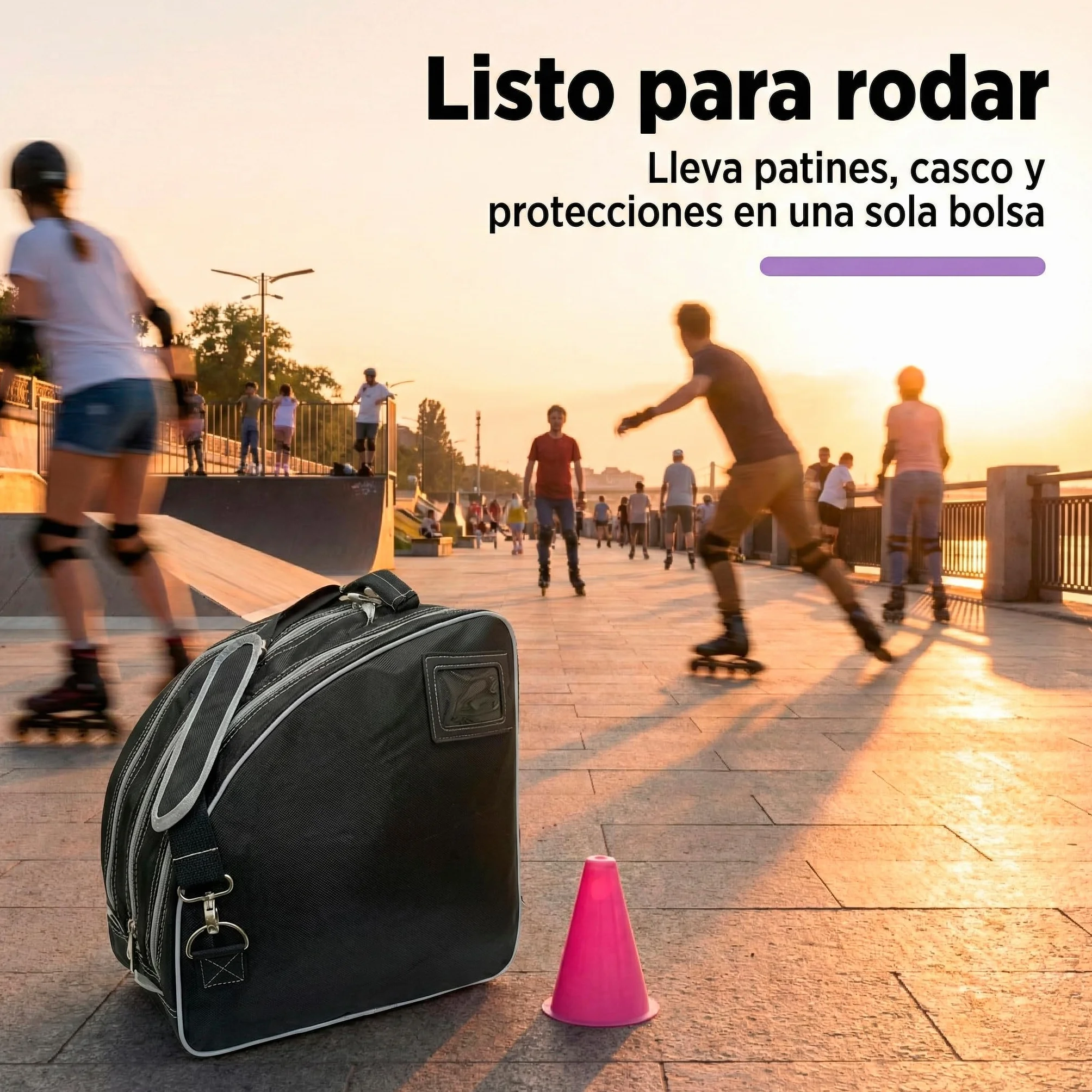 Bolsa para Patines 1680D Pro 3 Compartimentos Ventilación Bordes Reflectantes Compatible Patines en Línea Hielo 36cm