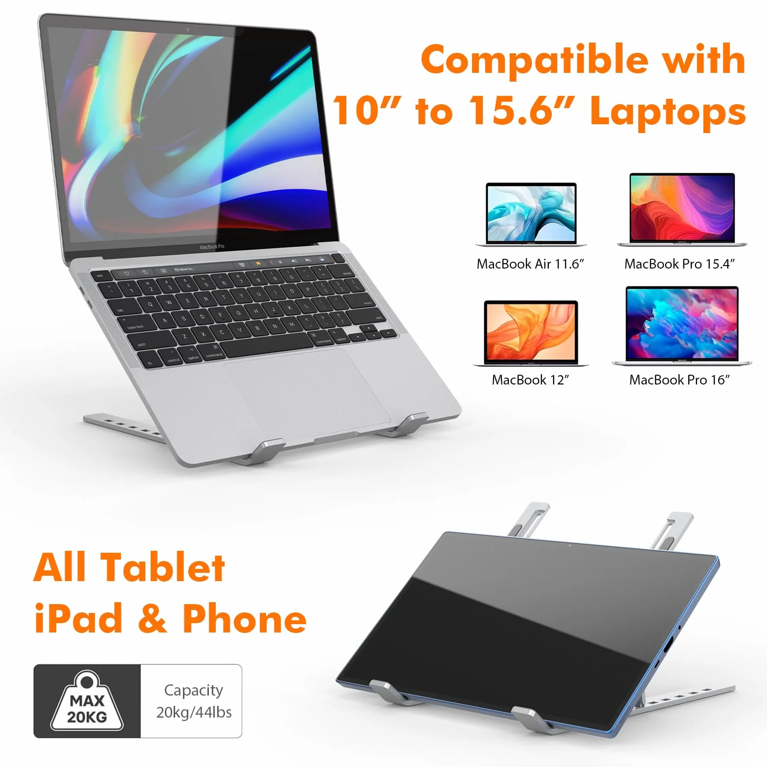 GRIFEMA Soporte para Ordenador Portátil, Laptop Stand Ajustable en 7 Ángulos, Aluminio Plegable con Bolsa, Ergonómico Ventilado para 10-15.6"