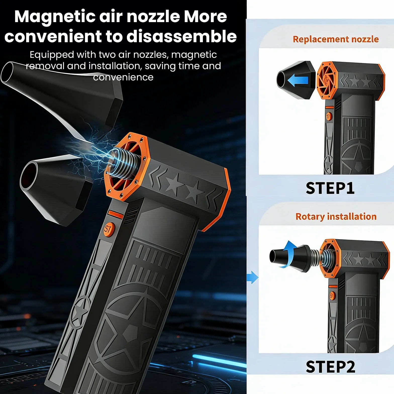 Soplador de nieve, 120 W, 150.000 rpm, quitanieves térmico de alto rendimiento, engranaje sin niveles, ventilador turbo, quitanieves coche, plumero de aire comprimido con batería de 8000 mAh para