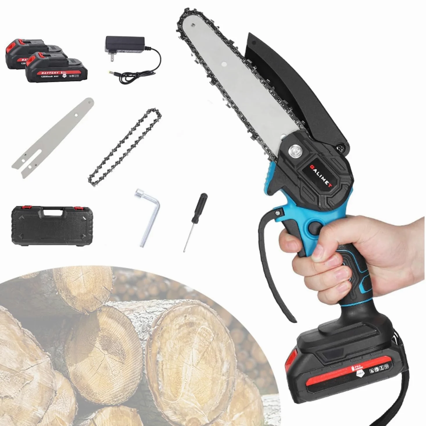 Mini Motosierra Bateria, 6 Pulgadas Eléctrica Motosierra de Mano | para Tijeras de Jardín, poda y corte de madera, herramienta eléctrica de jardín