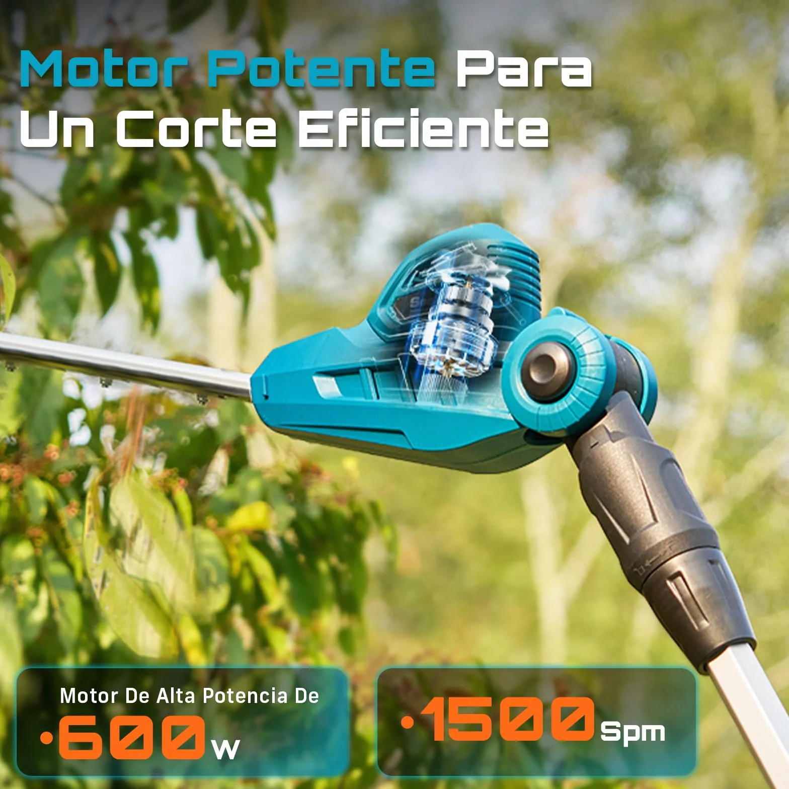 SEESII Cortasetos Telescópico Eléctrico: Cortasetos a Batería con Hoja de Doble Acción de 40 cm, 2 Baterías 4,0Ah, Cabezal Giratorio 135°, para Setos Altos y Arbustos Densos