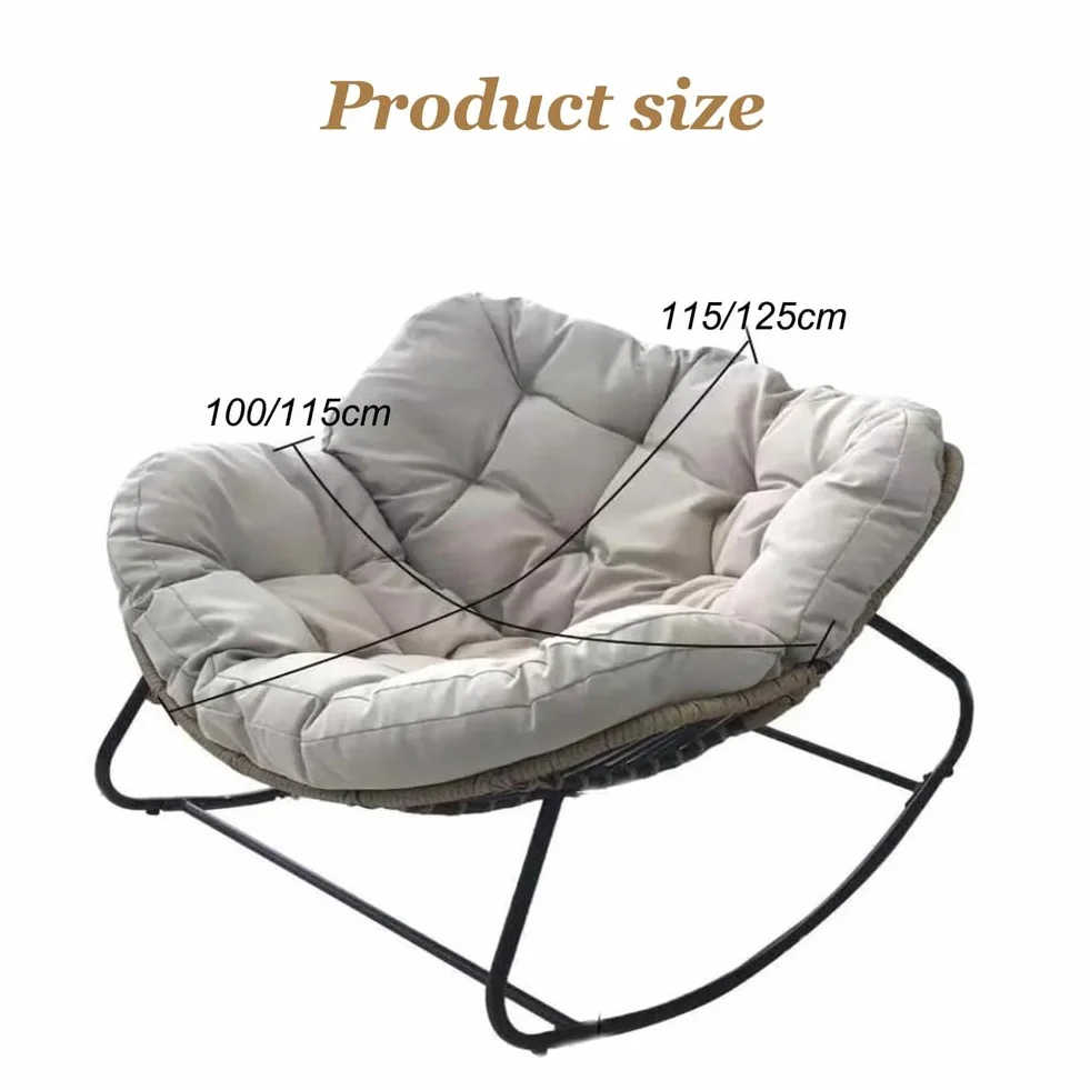 Mecedora de Exterior con cojín Acolchado, sillón de ratán Extragrande para Interior, con Forma de Huevo, para Exterior e Interior, con cojín Suave para Silla reclinable, Gris Oscuro, 115 x 1