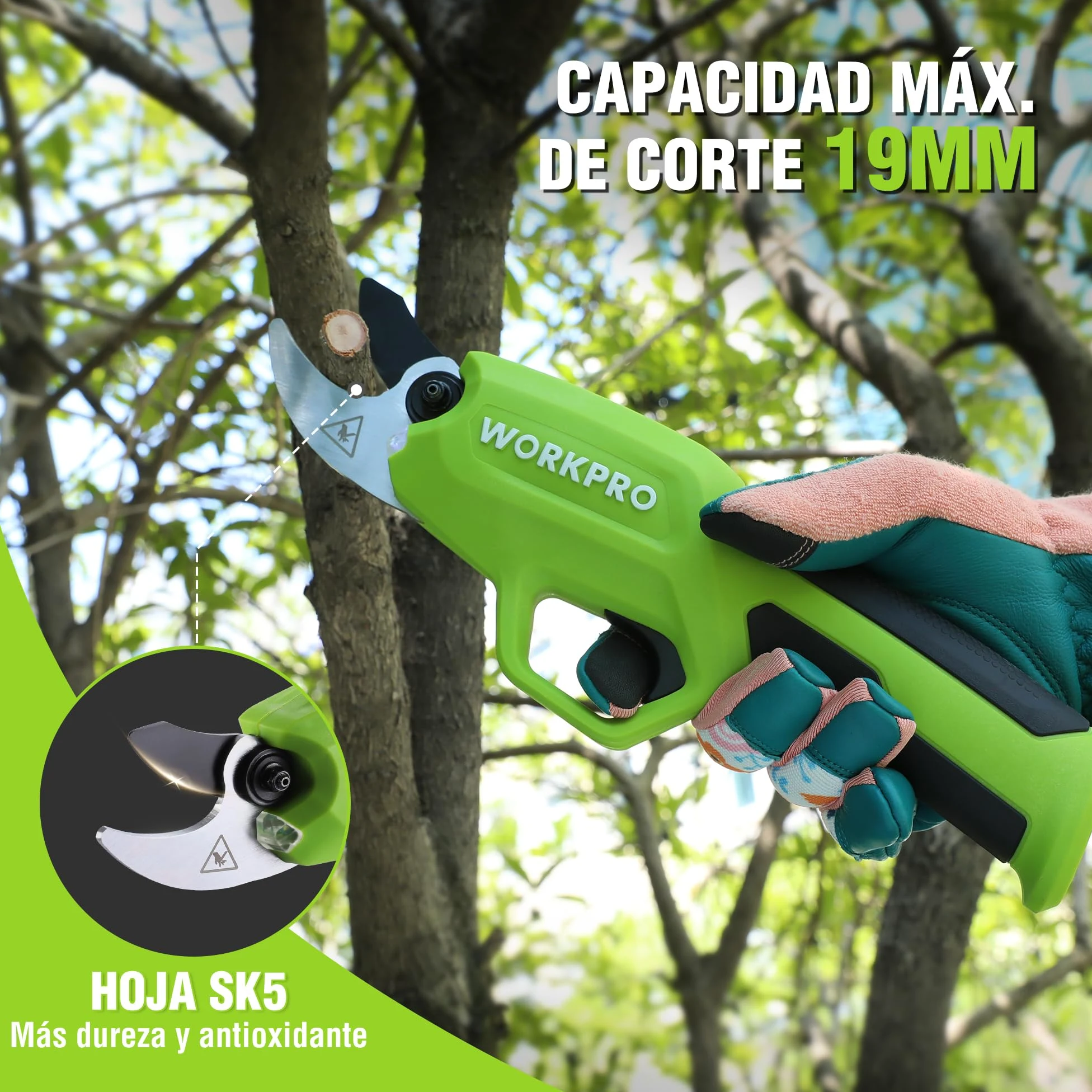 WORKPRO Tijeras de Podar Eléctricas Inalámbricas 7,2 V 2000 mAh