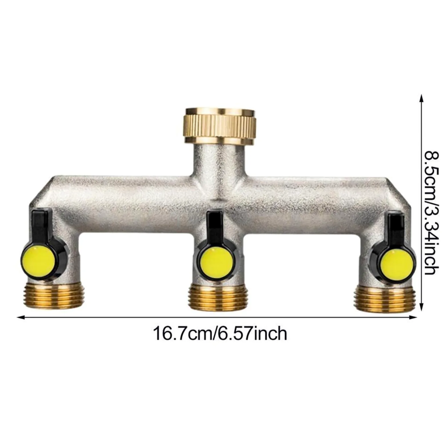 Divisor de Manguera jardín 3 vías, colector Grifo latón niquelado, Adaptador Espiga 3/4 "para Jardines, Granjas para Riego De Jardín Grande