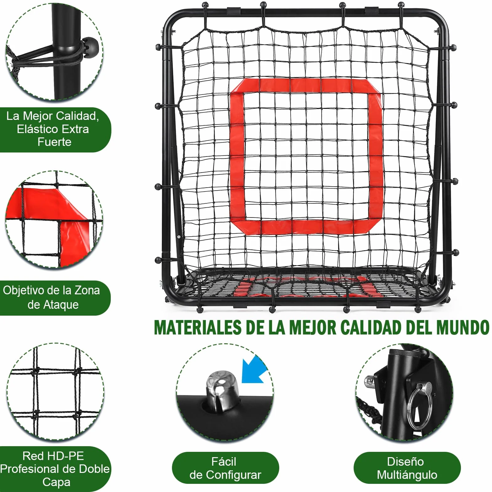 Red de Rebote Fútbol Plegable, Malla de PE de Doble Capa, Ángulo Ajustable