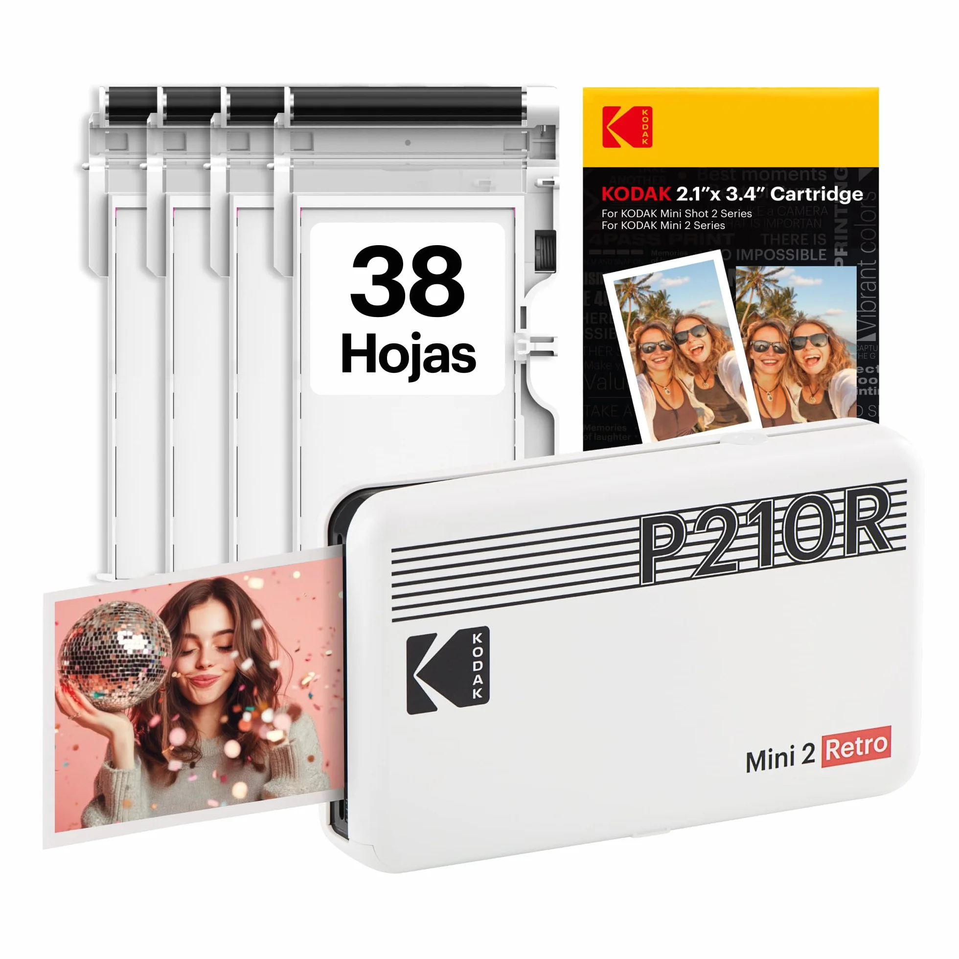 KODAK Mini 2 Retro Impresora Fotográfica 4Pass 54X86mm Bluetooth Blanco