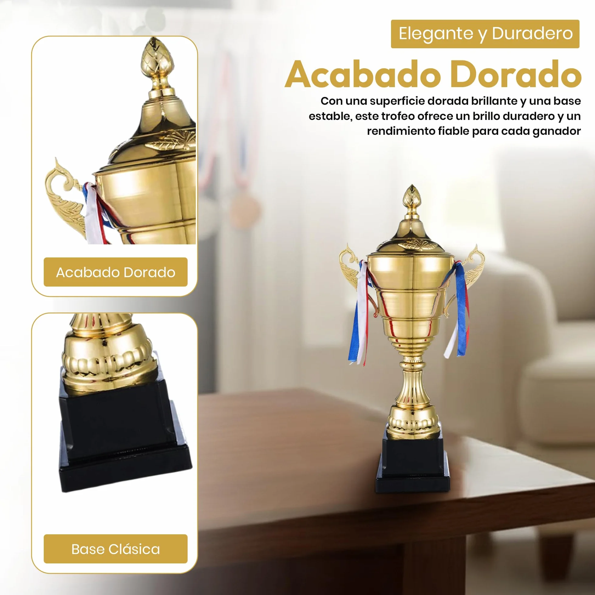 Copa de Oro XXL Taza de Ganador con Tapa 36 cm Trofeo Personalizable