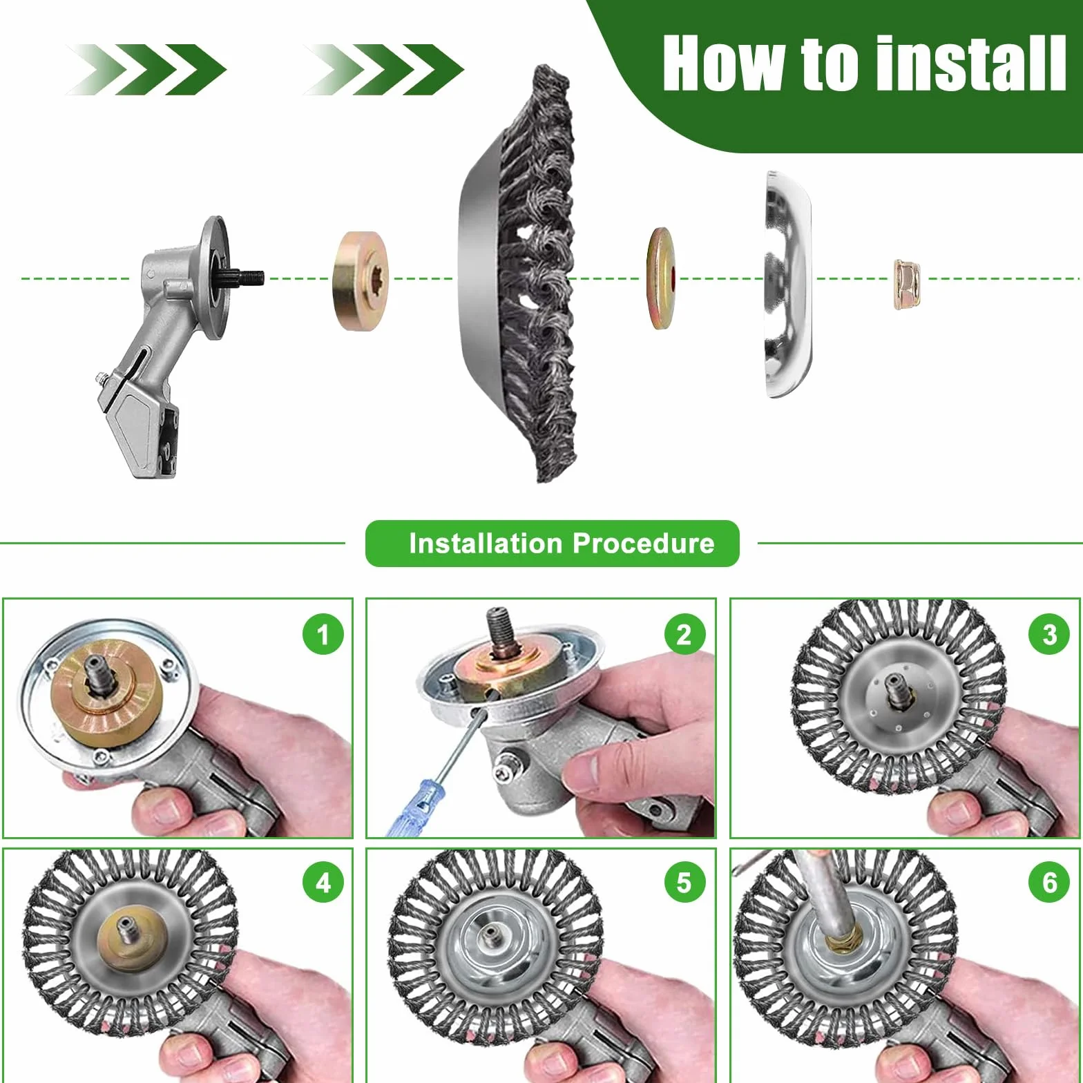 2 Piezas Cepillo Desbrozadora,Diámetros 150 y 200 mm,Tamaño del Orificio 25,4 mm,con Accesorios,para Sustituir Cabezales de Desbrozadora Desgastados,Eliminación Eficaz de Malas Hierbas y Musgo