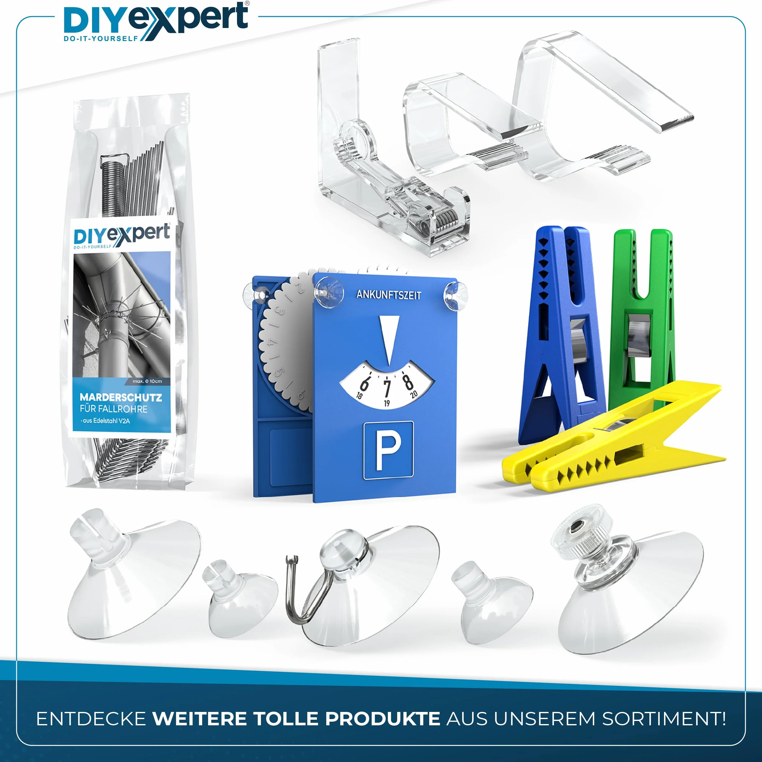 DIYexpert Pinzas para mantel transparentes, fabricadas en Alemania, 8 unidades, resistentes para mesas gruesas de hasta 45 mm, resistentes a la intemperie y antideslizantes, para jardín, balcón e