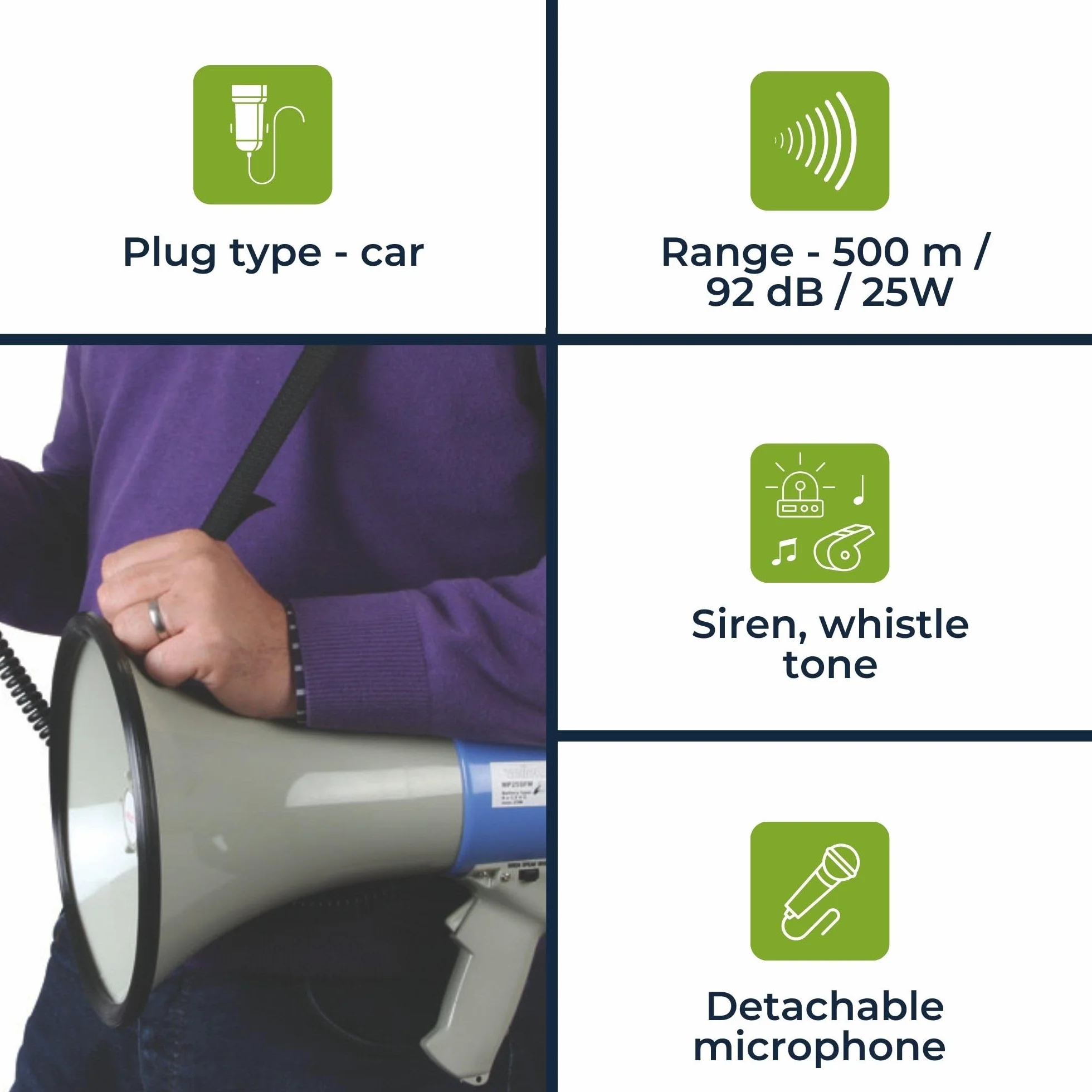 Velleman Megáfono 25 W 500 m Sirena Función Vocal Silbato Micrófono Deportivo