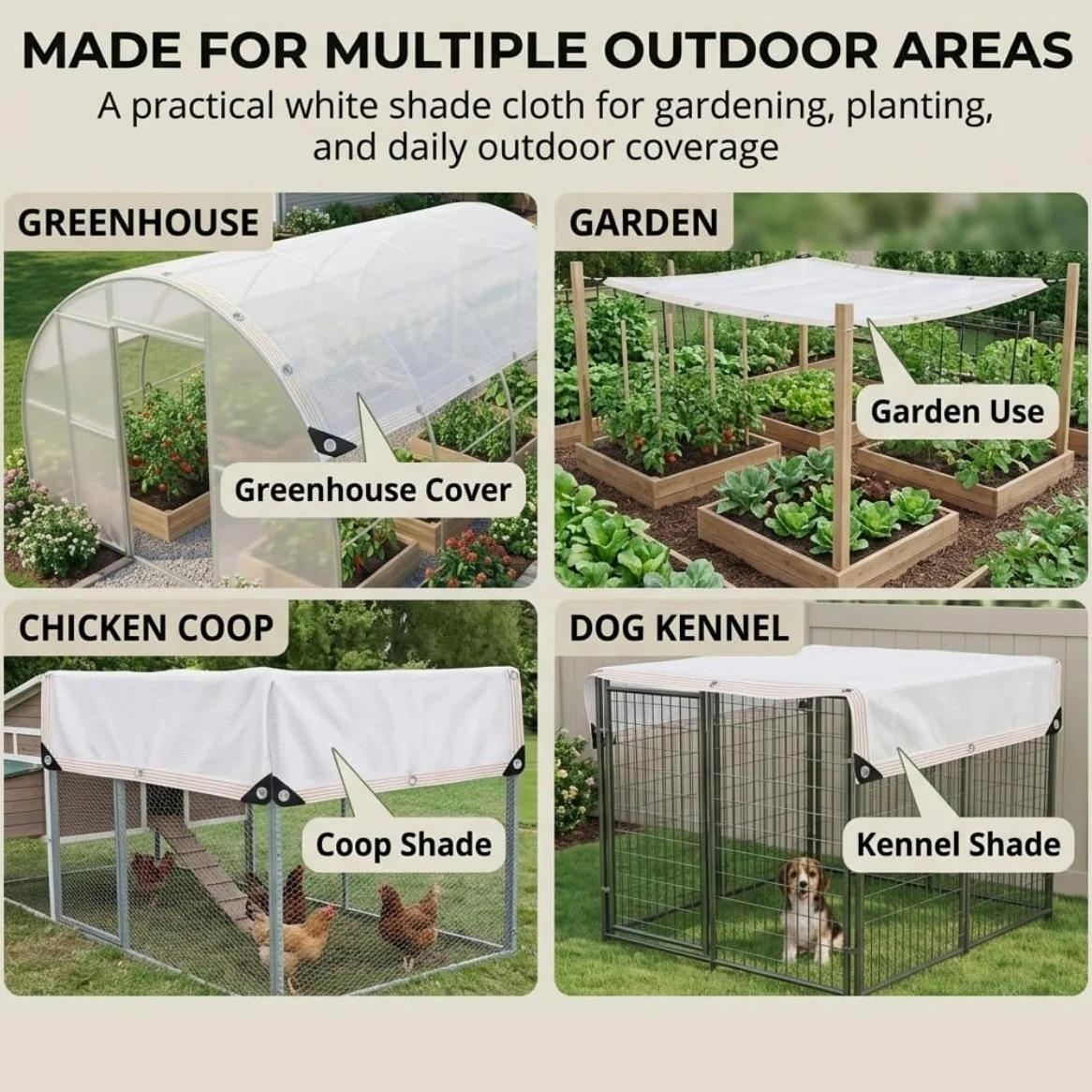 Tela de Sombra Blanca 50% con Ojales, Malla de Sombreo HDPE para Invernadero, Toldos Exterior Terraza, Malla Ocultacion para Verduras, Gallinero, Perrera, Patio(6X7M)