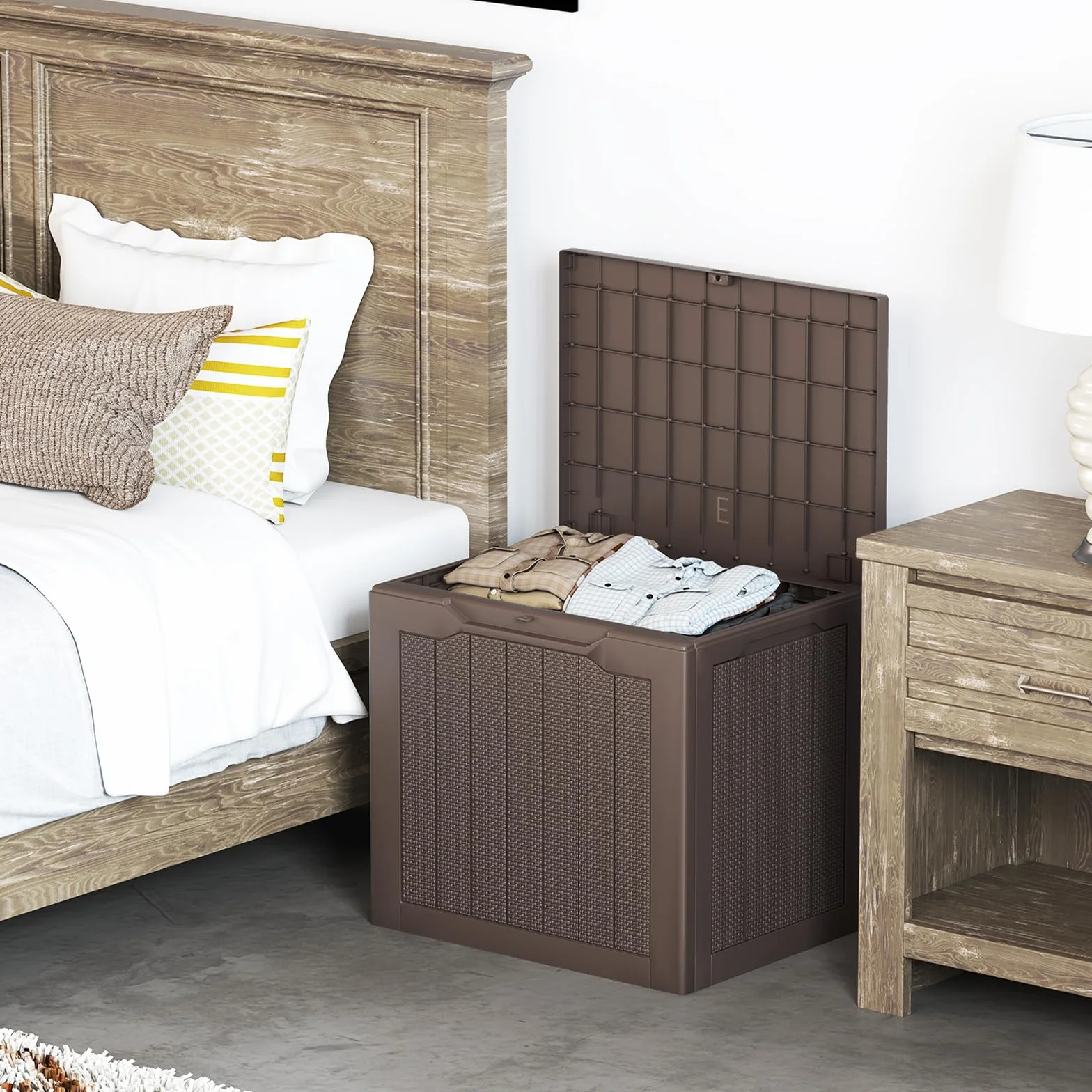 COSTWAY Arcón Jardin Exterior 96L, PP, Baul Almacenaje Exterior con Tapa Cerradura, Caja de Almacenamiento para Patio, 56 x 41 x 50,5 cm, Carga 150kg Terraza Balcón (café)