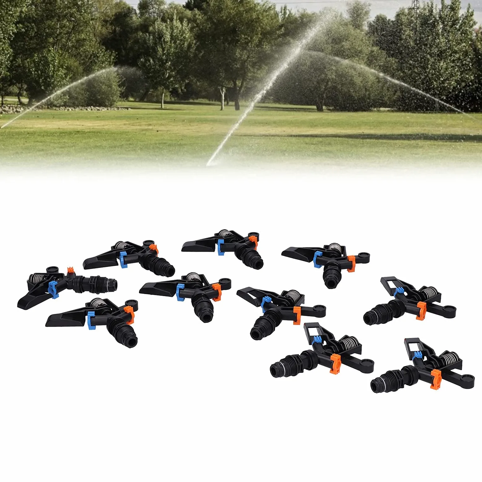 Aspersor de jardín, 10 aspersores de césped giratorios de 360 grados G1/2 con rosca macho, sistema de riego de patio para una gran cobertura de área