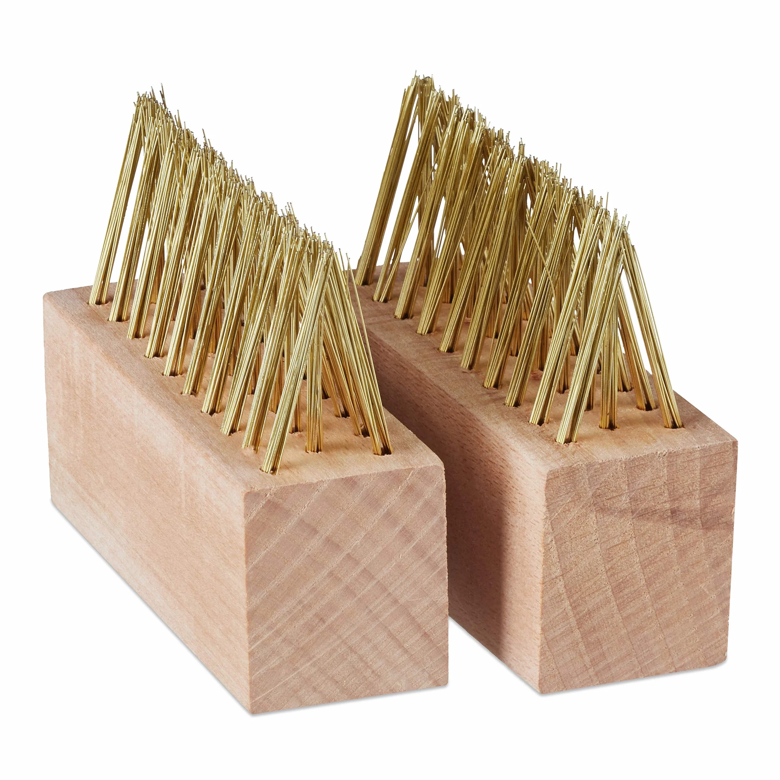 Relaxdays 10025389 Set Limpia Juntas Cepillos Recambio, Madera-Acero, Marrón Natural, 7,5 x 10 x 3,5 cm
