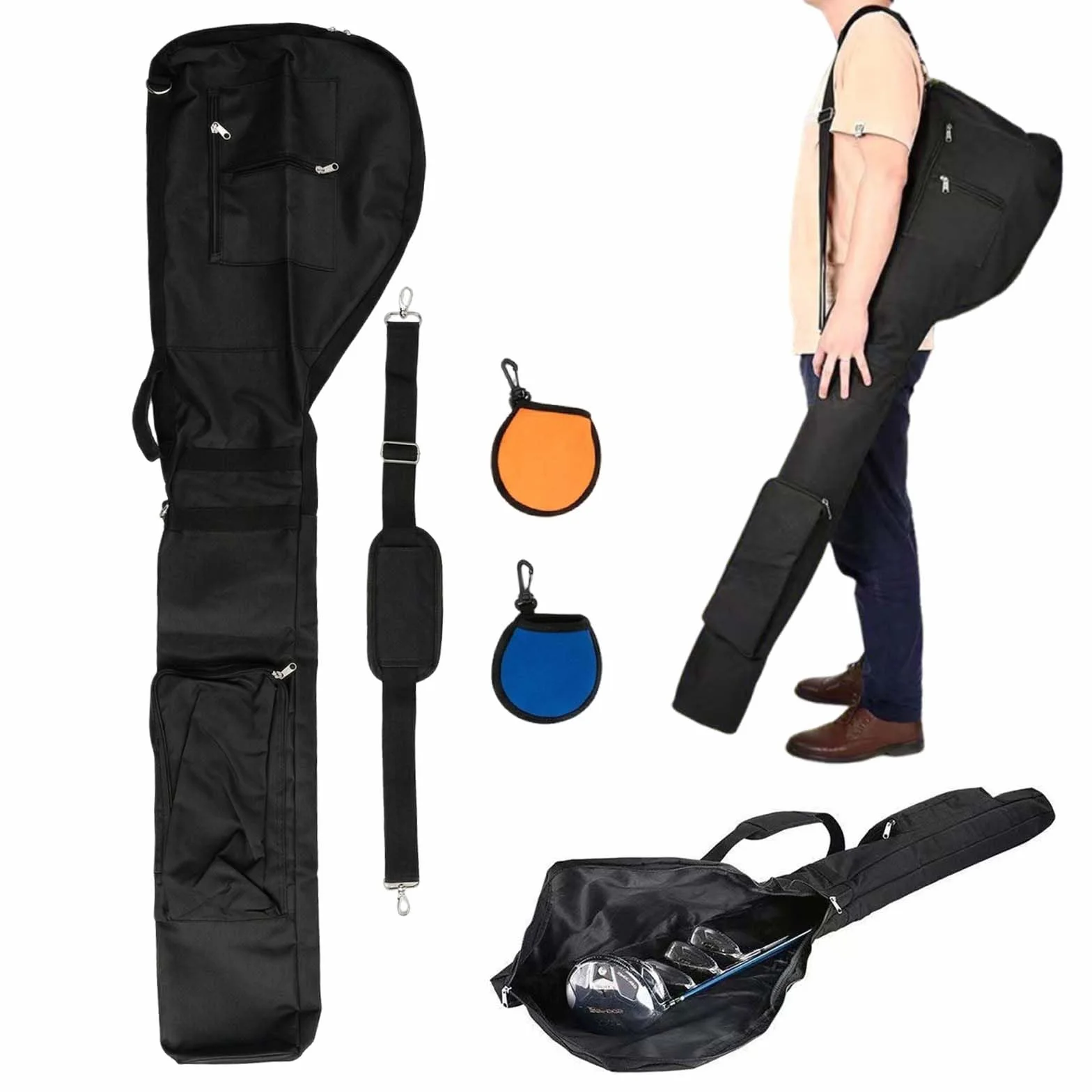 Mini Golfbag Black Bolsa de Viaje Plegable Impermeable para 8-10 Palos de Golf