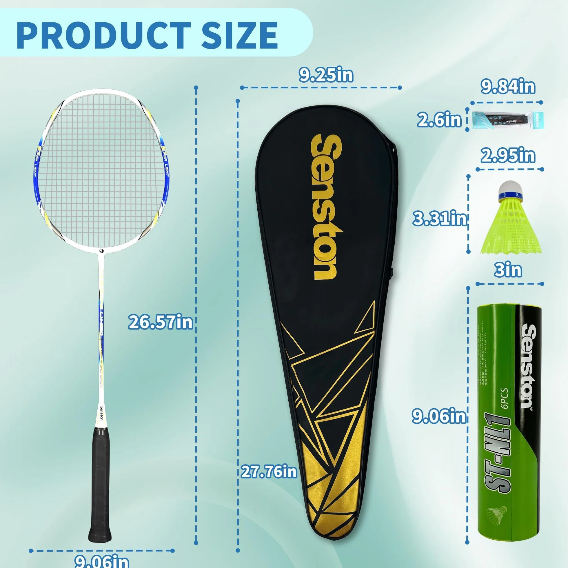 Senston Raquetas de Bádminton Adulto Unisex - Incluye Bolsa, 2 Raquetas, 2 Volantes, 2 Sobregrip