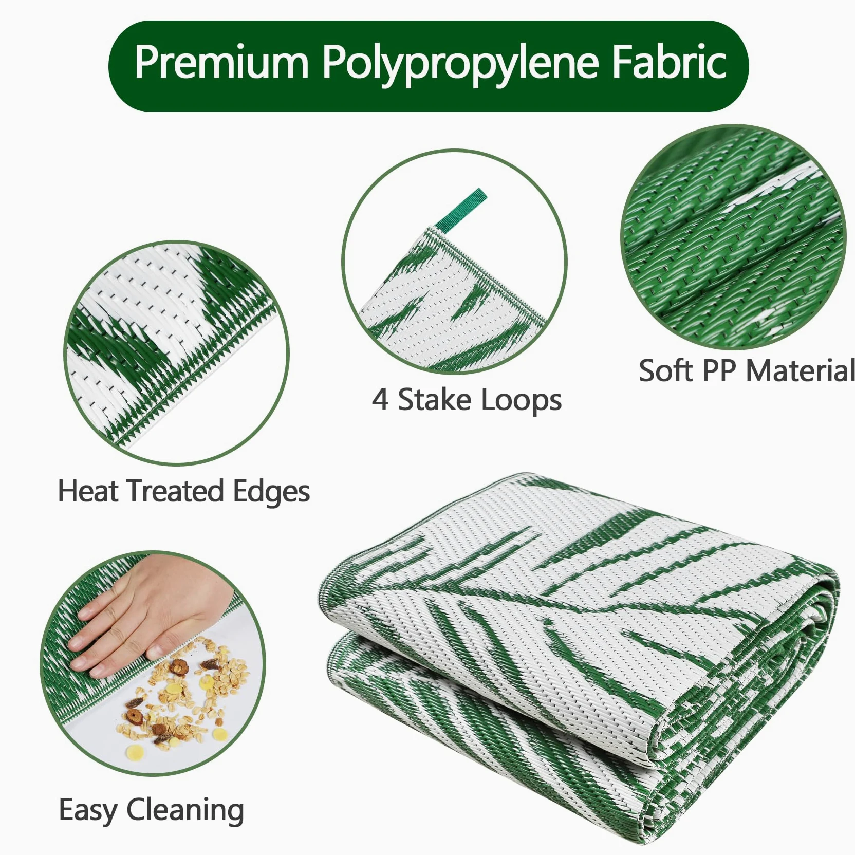 Cekene Alfombra Exterior Impermeable Verde 180x270cm Grande Alfombra Terraza Reversible Mantas de Picnic Polipropileno para Balcón Pícnic Camping Caravana