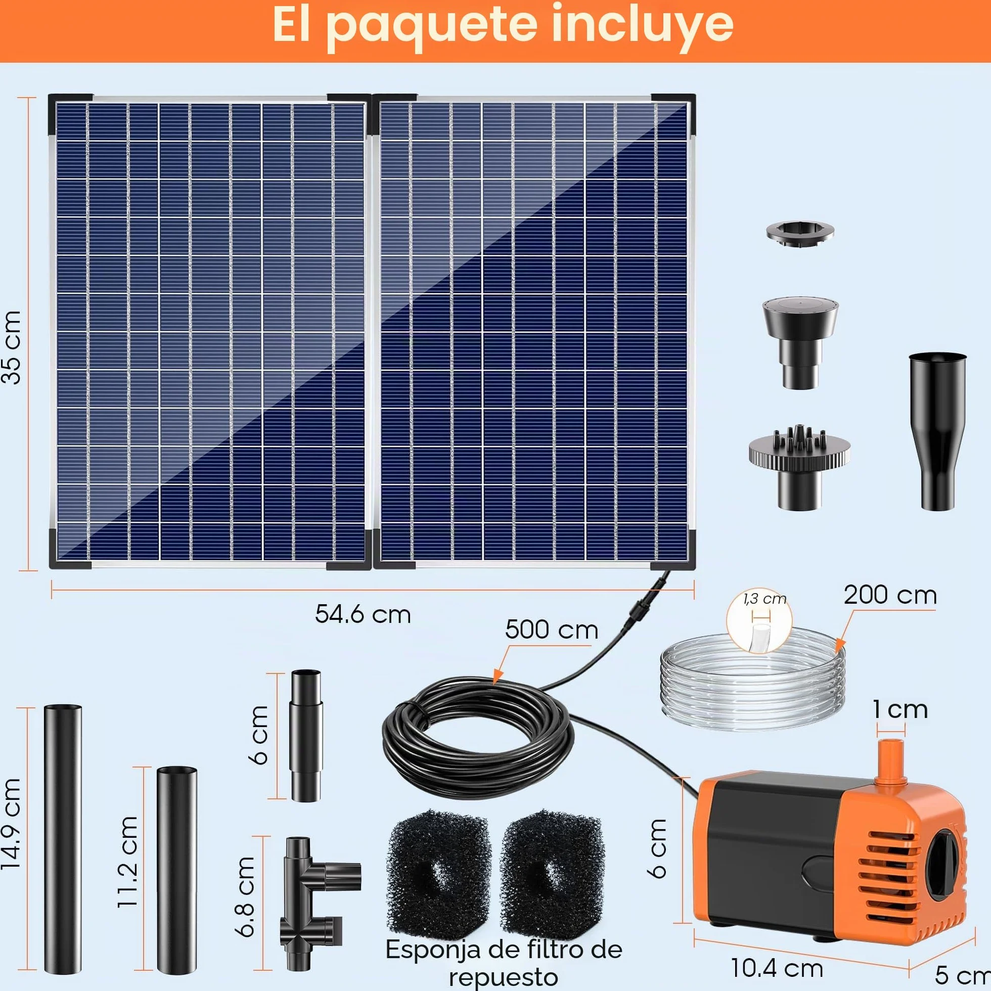 Biling Bomba solar para estanque de 35 W, 1500 L/H, silenciosa, con 4 boquillas, fuente solar con manguera de arroyo para estanques de jardín de hasta 1500 L, fuente solar para manualidades, fuente de
