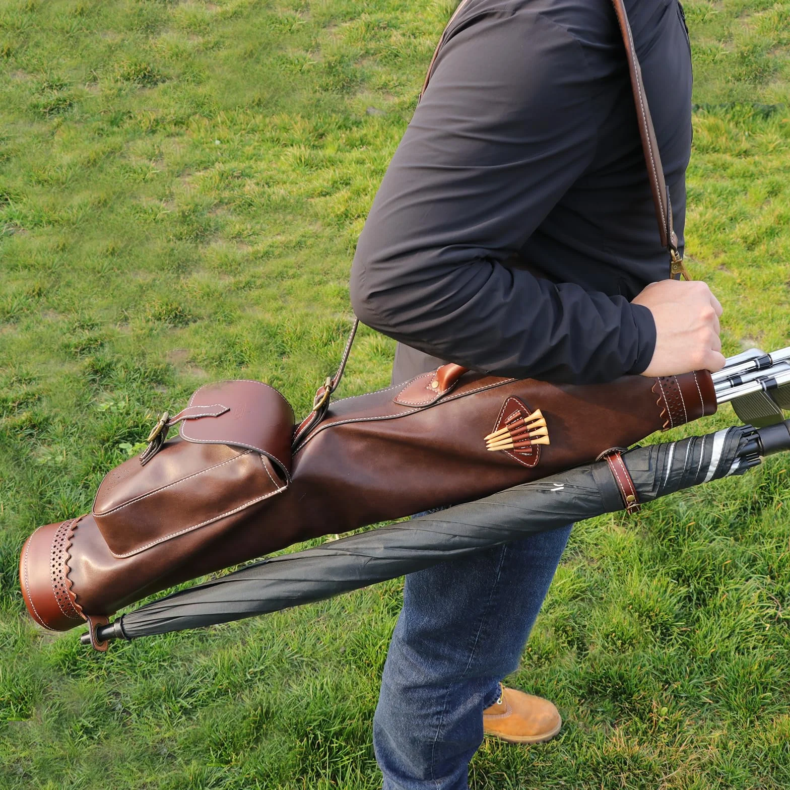 TOURBON Bolsa de transporte vintage para golf con bolsillo para pelotas