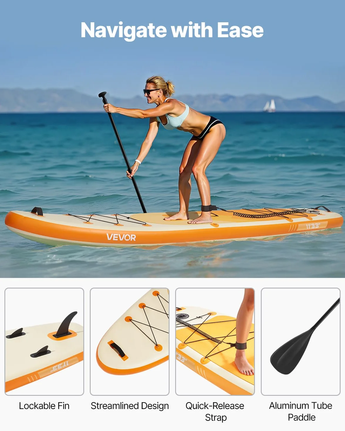 VEVOR Tabla de Surf Inflable Ultraligera con Bomba, Remo, Aleta, Mochila, Correa de Tobillo, Carga 150 kg