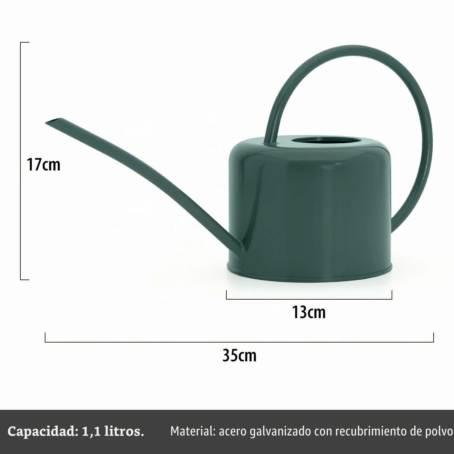 CKB Ltd® Regadera de interior pequeña de 1,1 L, acero galvanizado con recubrimiento en polvo de color verde oscuro, para plantas de interior, diseño contemporáneo de metal con boquilla estrecha y