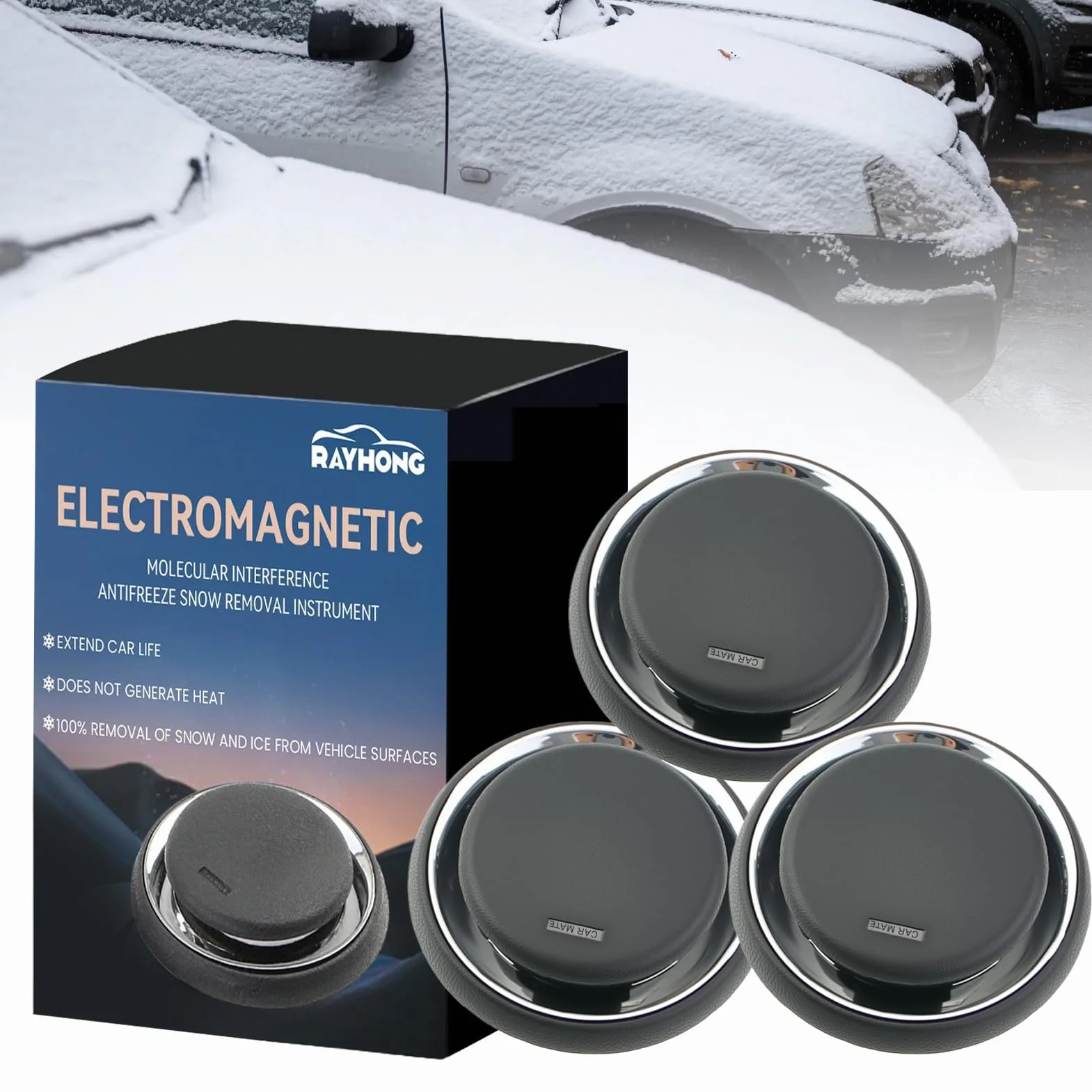 3 piezas Descongelador electromagnético para derretir hielo, quitanieves electromagnético para coche, desempañador electromagnético para coche, desempañador electromagnético para quitar nieve
