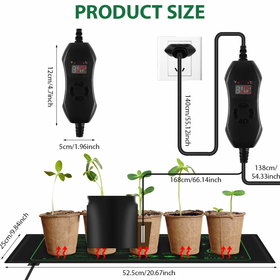 AOOWU Almohadilla Térmica para Plantas, Estera Calefactora Ajustable, Alfombrilla de Calentamiento IPX4 Impermeable, 50W Manta Termica Planta de Invernadero para Germinación de Plántulas, 52.5 x 25 cm
