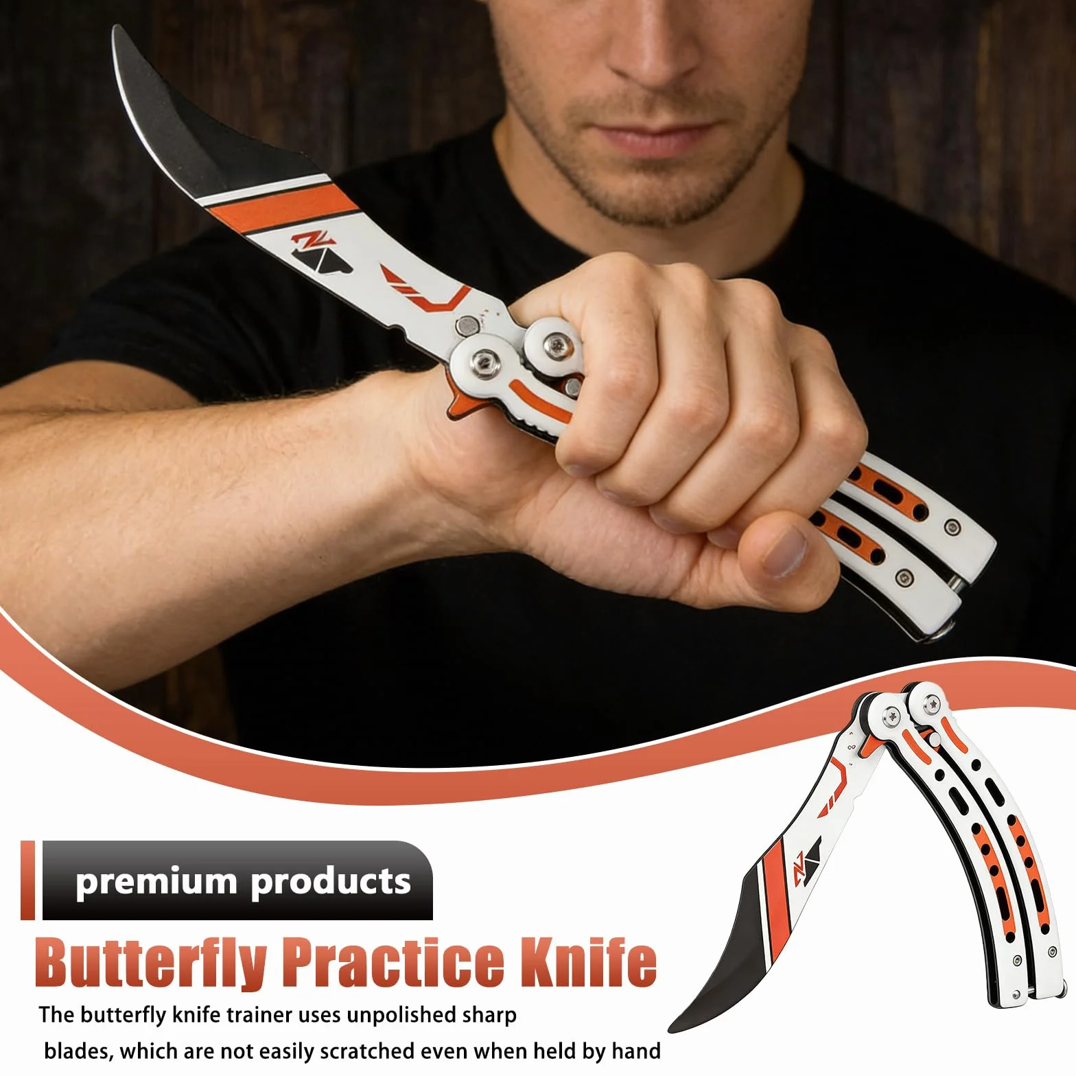 Juego de 3 cuchillos de entrenamiento mariposa acero inoxidable hojas desafiladas balisong legal mango curvo