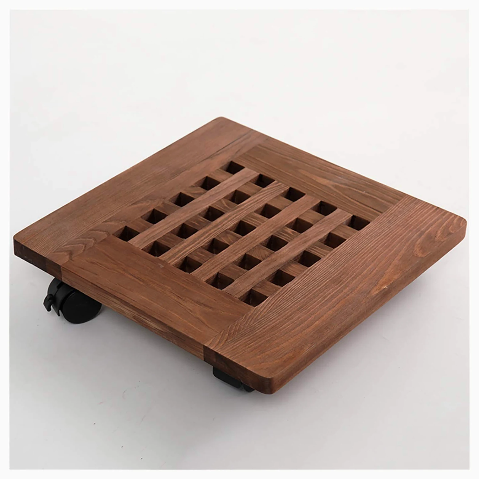 Carretilla de Madera Cuadrada para Plantas con Ruedas, Carrito para Plantas de Interior y Exterior, Soporte para macetas Grandes para jardín